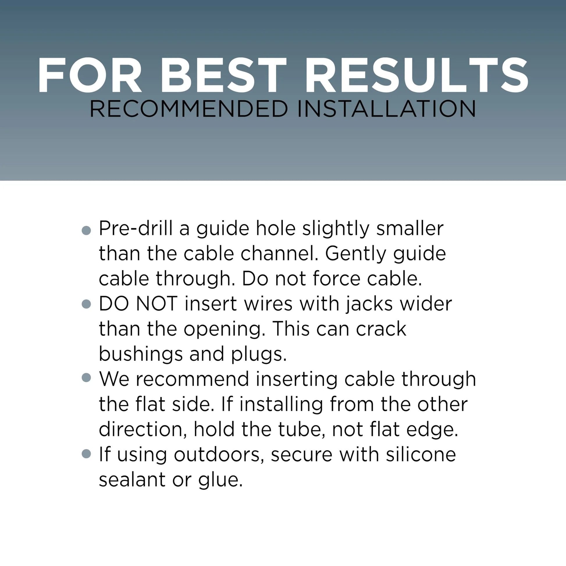 Installation instructions for Single Feed-Through Bushing For RG6 Coaxial Cable Indoor Outdoor Passthrough And Wall Grommet White 10 Pack.