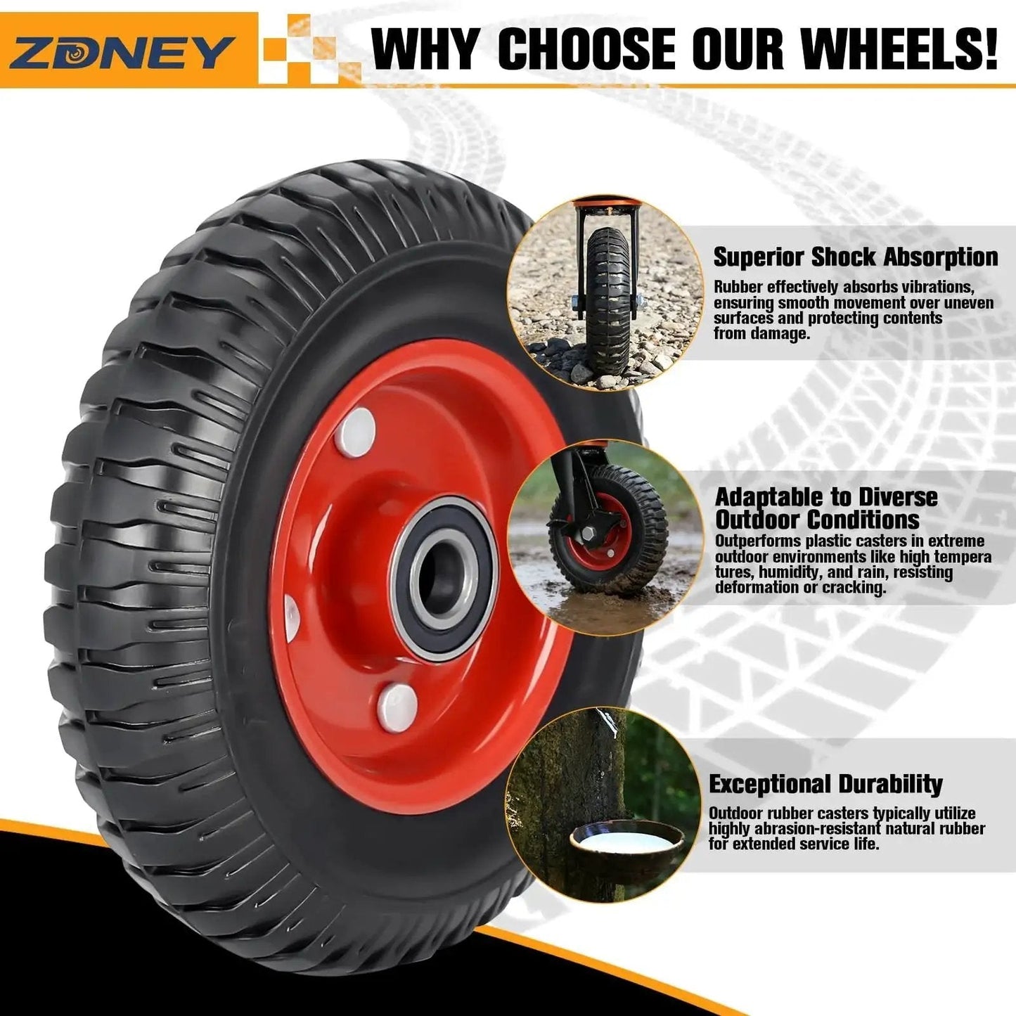 Heavy Duty 8 Inch By 2 Inch Casters Set Of 4 With 3600 Lb Total Capacity And 900 Lb Per Caster Solid Rubber Wheels With Knobby Tread