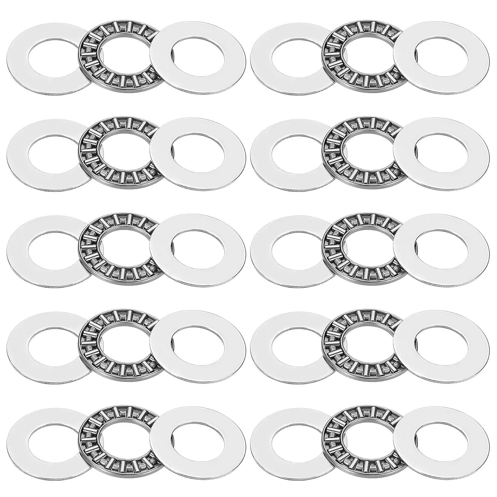 Thrust Needle Roller Bearing Set 15x28x4mm With Washers For Heavy Duty Conveyor Systems And Machine Tools, 10 Pcs Chrome Steel Bearings