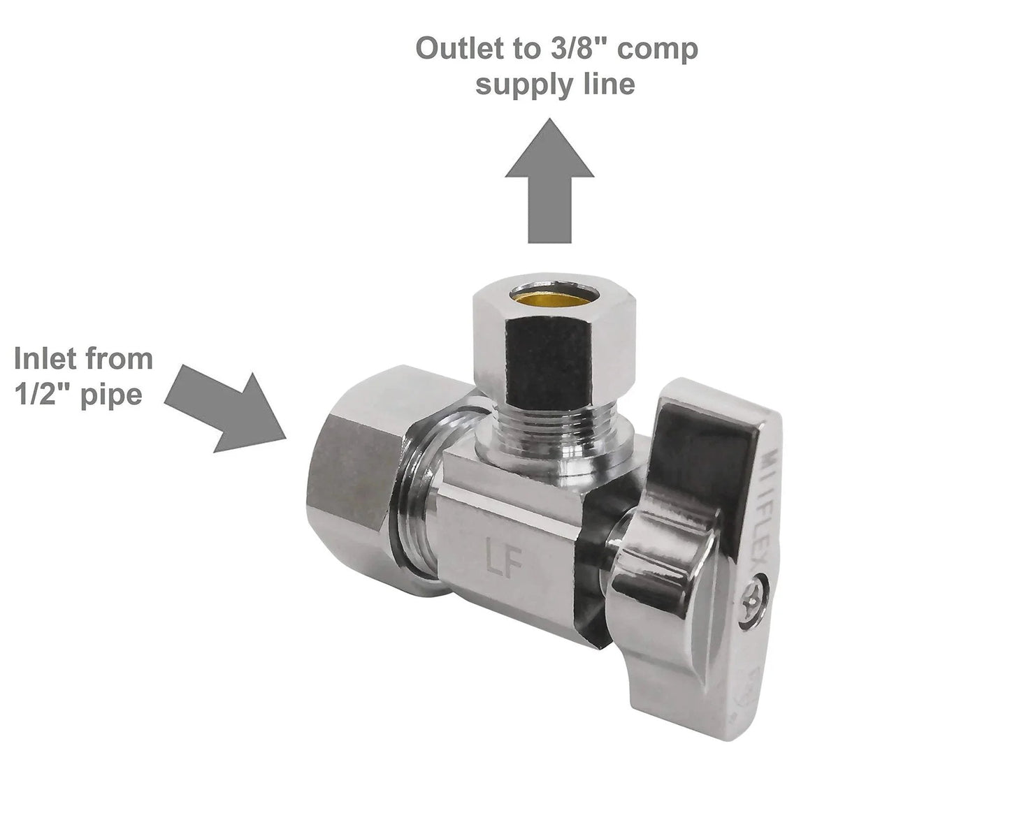 Heavy Duty One Quarter Turn Angle Shut Off Valve With Squared Body One Half Inch NOM Compression Inlet And Three Eighths Inch OD Compression Outlet Chrome Plated Brass Five Pack Built Tough For Cold And Hot Water