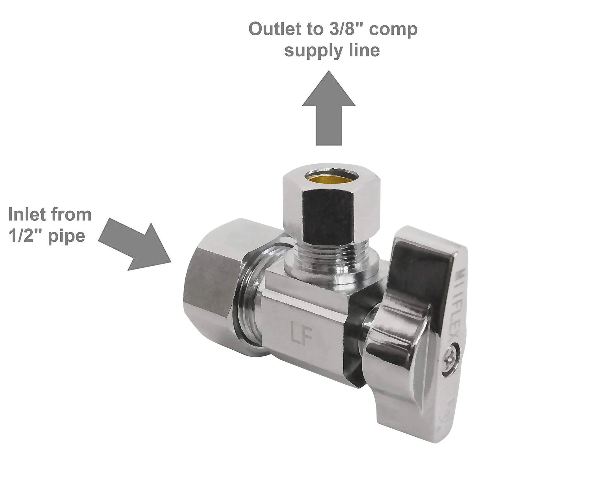 Heavy Duty One Quarter Turn Angle Shut Off Valve With Squared Body One Half Inch NOM Compression Inlet And Three Eighths Inch OD Compression Outlet Chrome Plated Brass Five Pack Built Tough For Cold And Hot Water