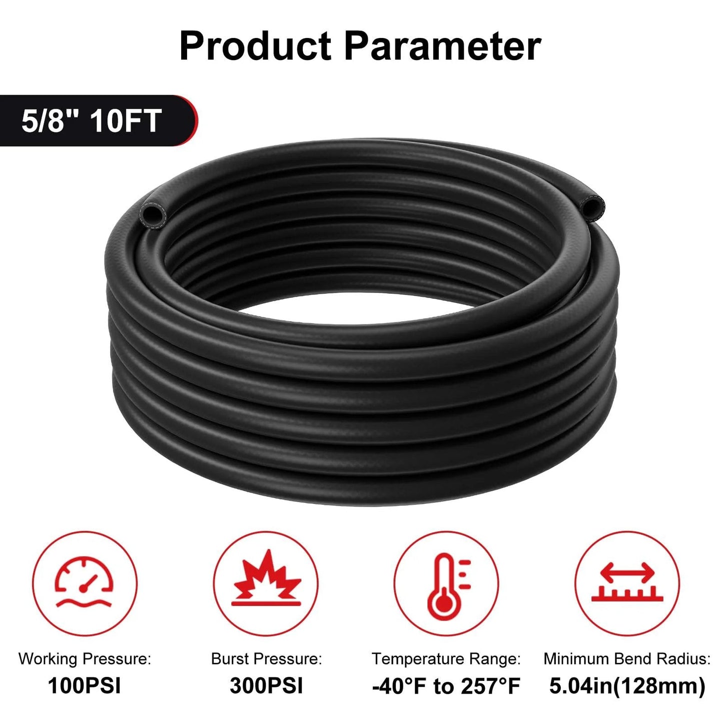 Heavy Duty 5/8 Inch SAE 20R3 EPDM Heater Hose Black Coiled 10 Ft 100 PSI Working Pressure 300 PSI Burst For Cars and Trucks