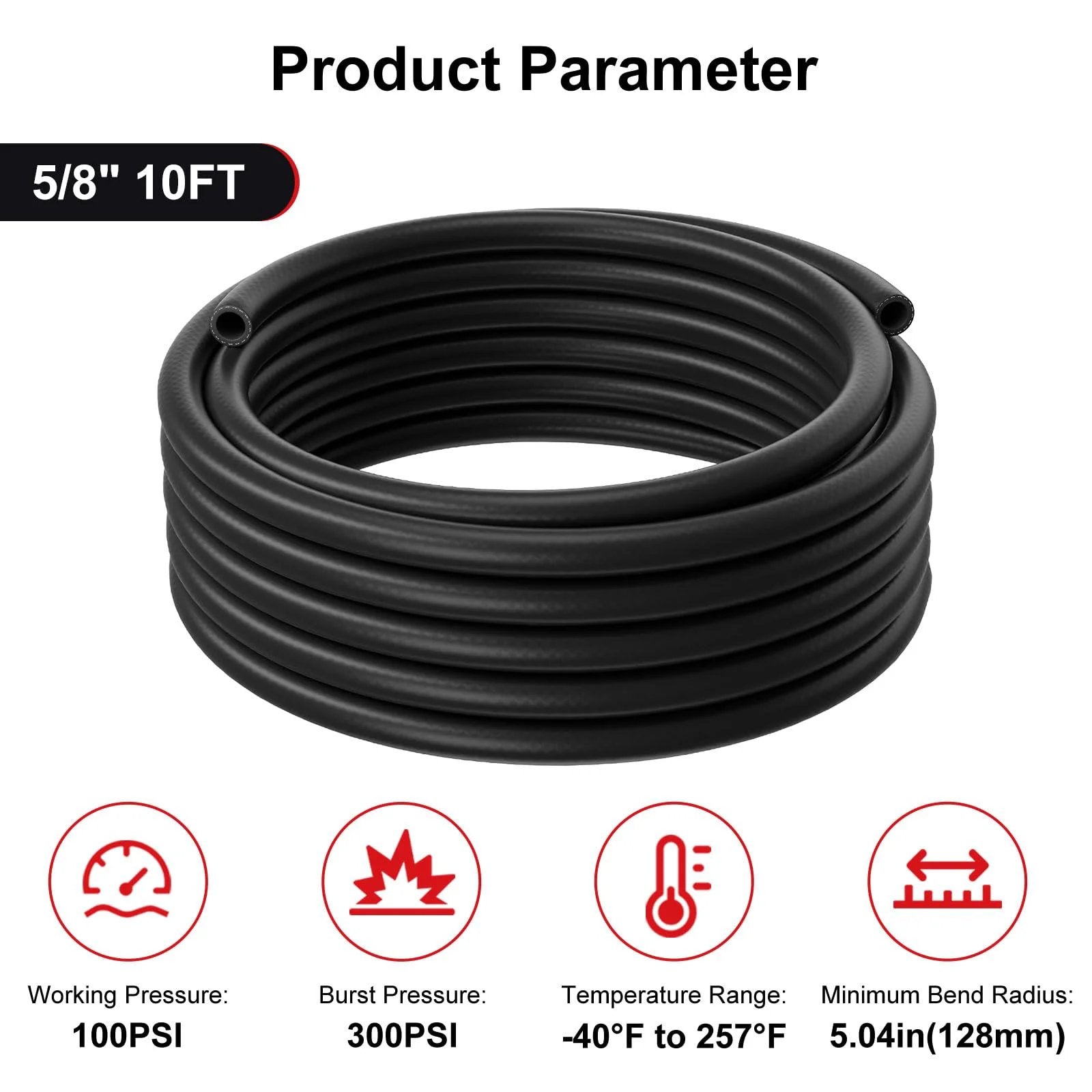 Heavy Duty 5/8 Inch SAE 20R3 EPDM Heater Hose Black Coiled 10 Ft 100 PSI Working Pressure 300 PSI Burst For Cars and Trucks