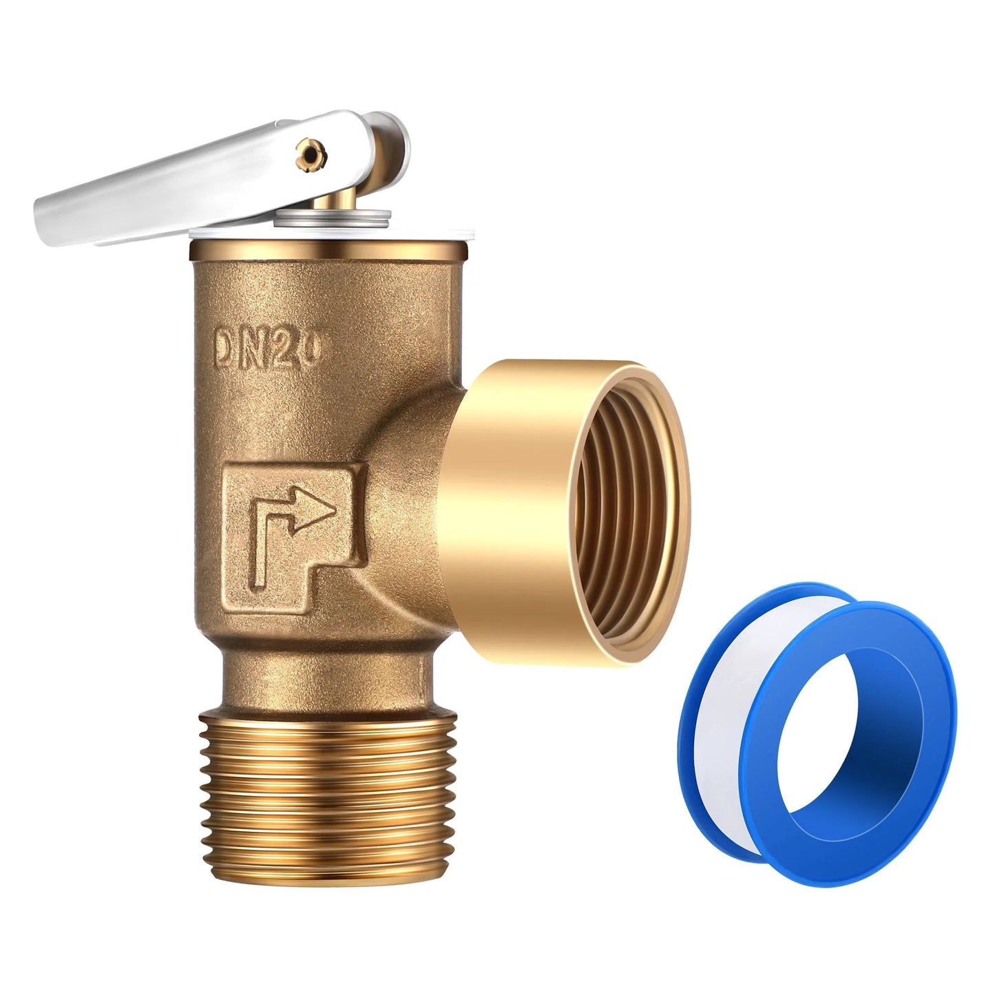 30 Psi Boiler Pressure Relief Valve With Three Quarter Inch NPT Brass Body And Included PTFE Thread Seal Tape For Hot Water And Cold Water Setups Gulfmew Replacement Valve For Safe Leak Free Operation