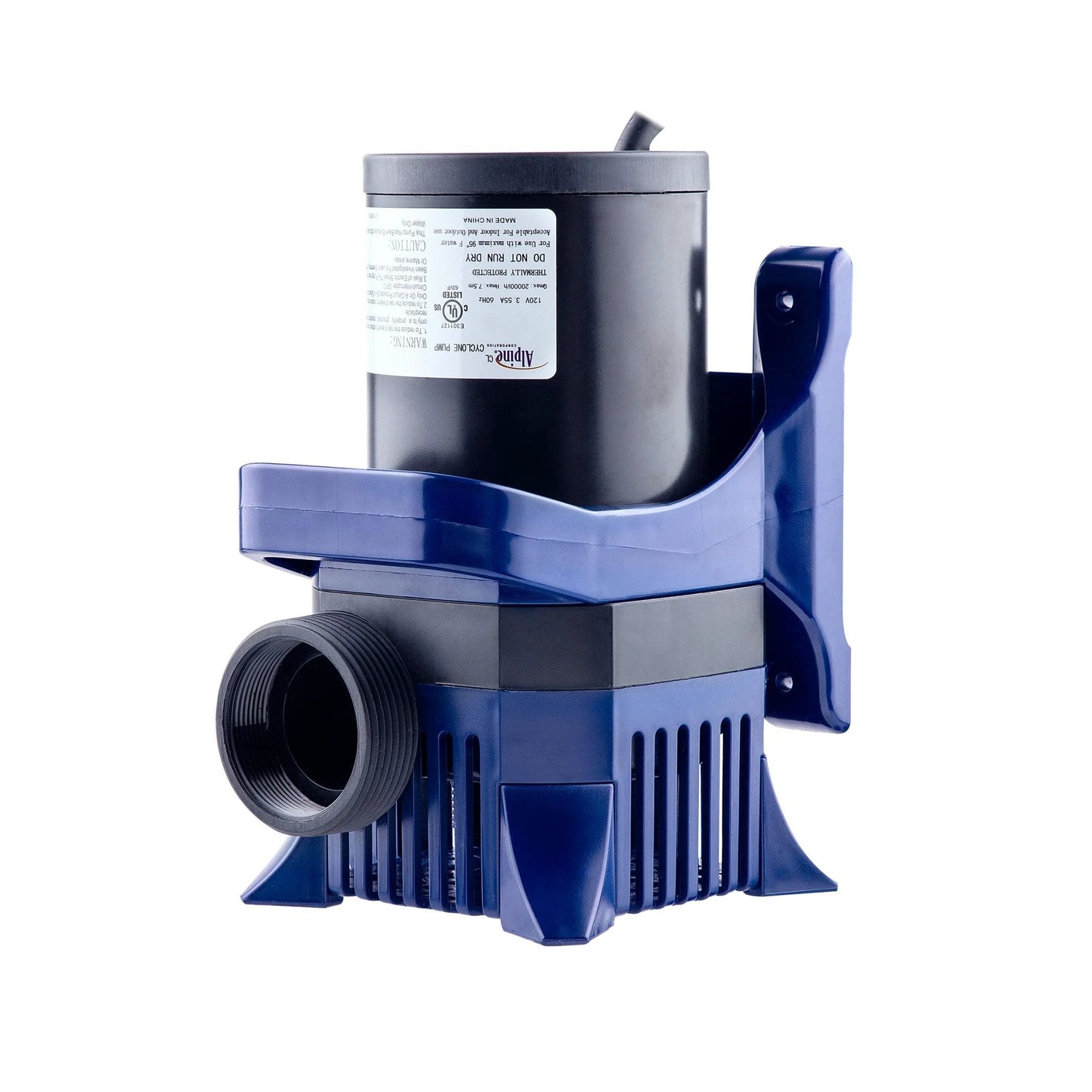Powerful Submersible Pond Pump With 6550 GPH And Quiet 456W Motor 33 Foot Cord And Adapters 26 Foot Lift Vertical Or Horizontal Operation For Ponds Waterfalls And Fountains Durable And Efficient Alpine Corporation Easy Install, showing side view of durable design