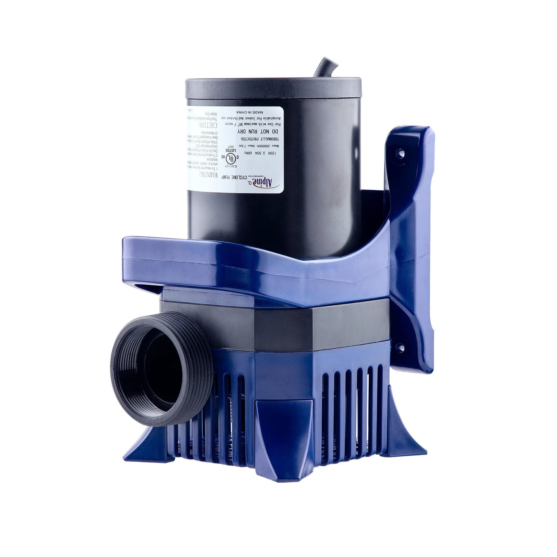 Powerful Submersible Pond Pump With 6550 GPH And Quiet 456W Motor 33 Foot Cord And Adapters 26 Foot Lift Vertical Or Horizontal Operation For Ponds Waterfalls And Fountains Durable And Efficient Alpine Corporation Easy Install, showing side view of durable design