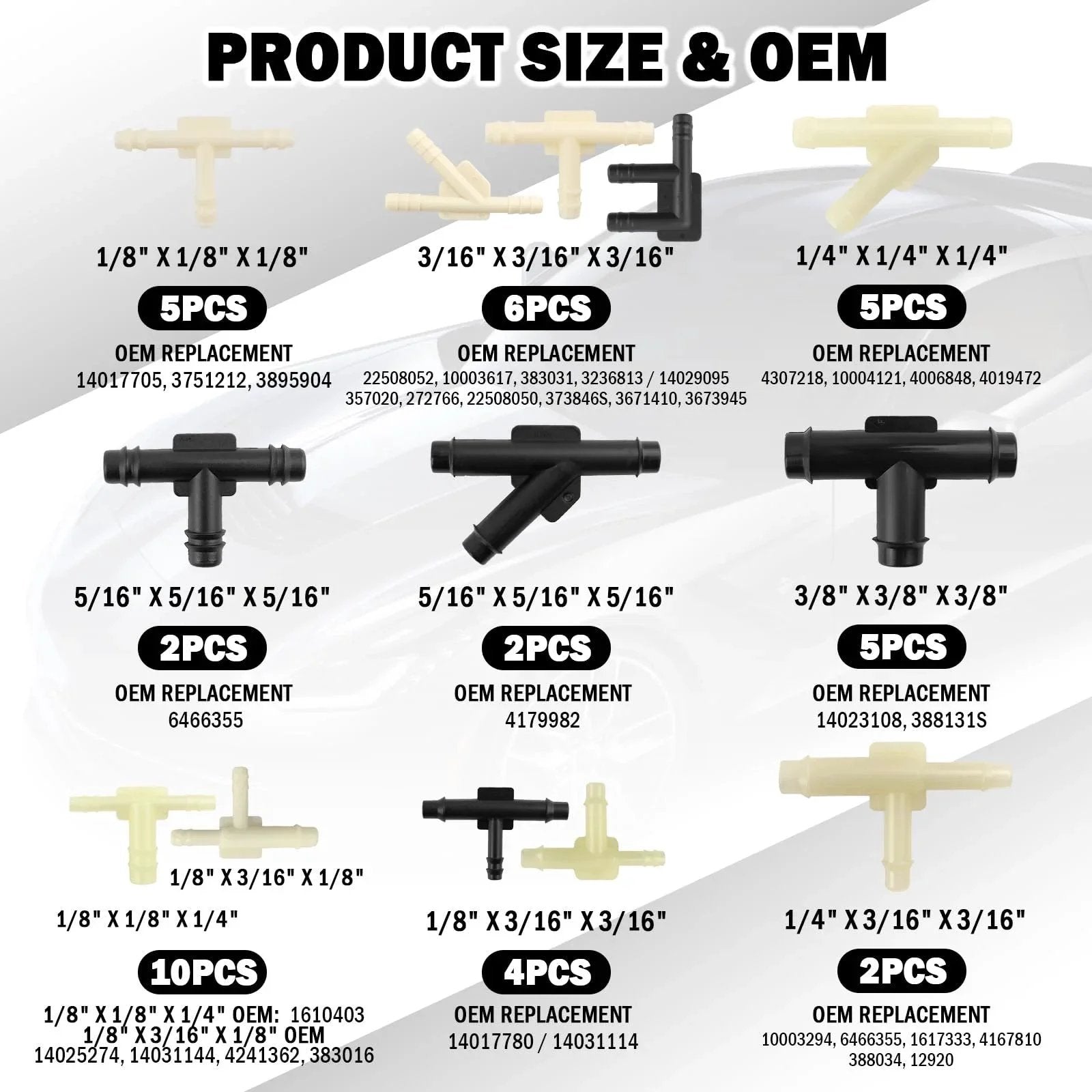 91 Pcs Car Vacuum Line Connectors Kit With 32 Sizes And Heat Resistant Tubing Auto Vacuum Hose Fittings Assortment chart