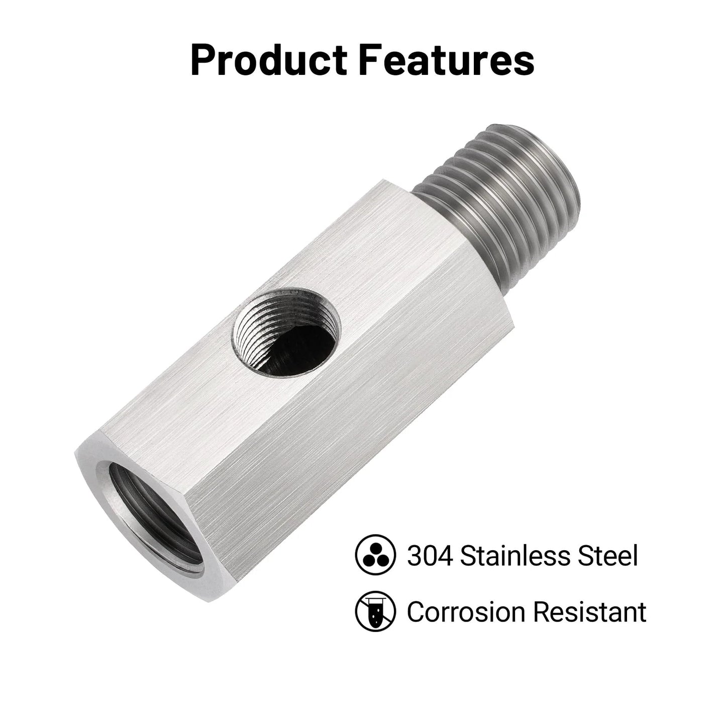 Stainless Steel Oil Pressure Sensor Tee Adapter With 1/4 NPT Female Outlet 1/4 NPT Male Inlet And 1/8 NPT Female Center Port 304 Stainless Corrosion Resistant Automotive Tee For Cars And Trucks