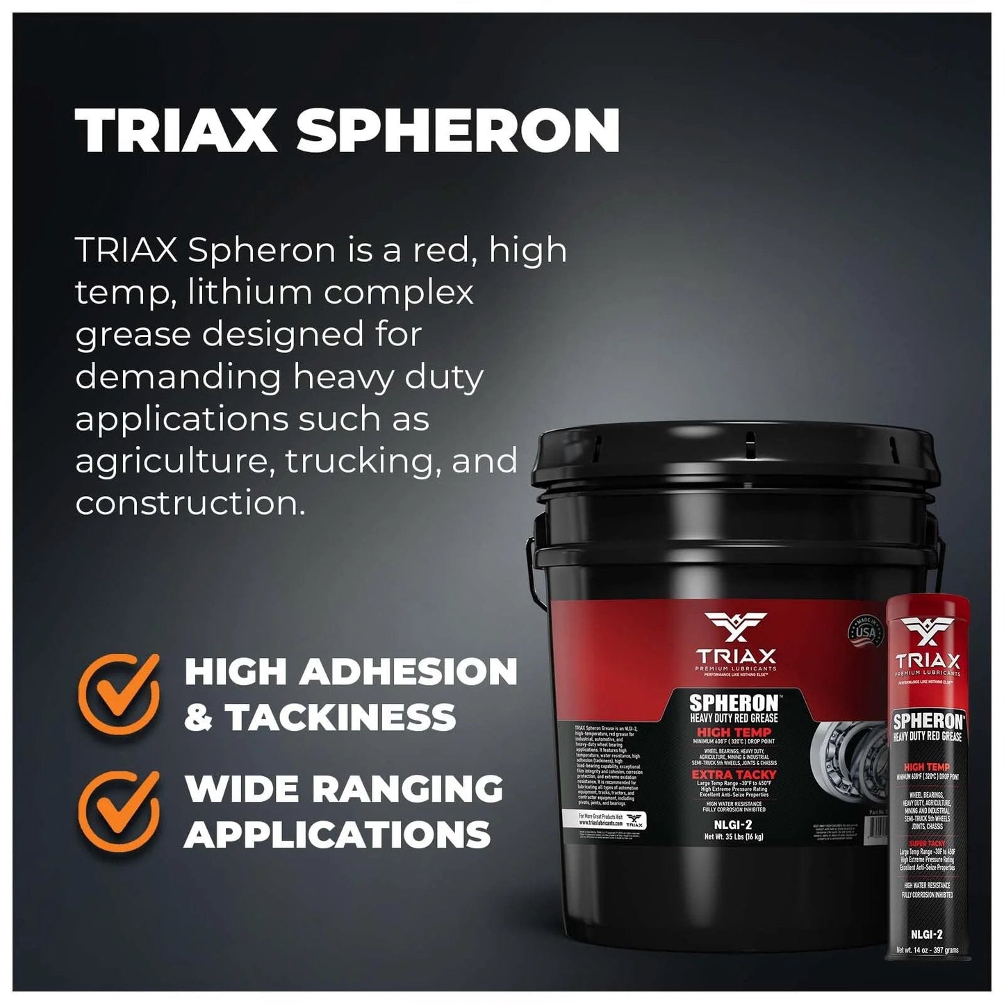 Ultra Tacky Lithium Complex Grease NLGI 2 For High Temperature And Waterproof Performance Ultra Heavy Duty EP Rated Lubricant With Viscosity Retention For 5th Wheel Bearings Joints Pivots And Chassis 14 Oz Tube TriAx Spheron