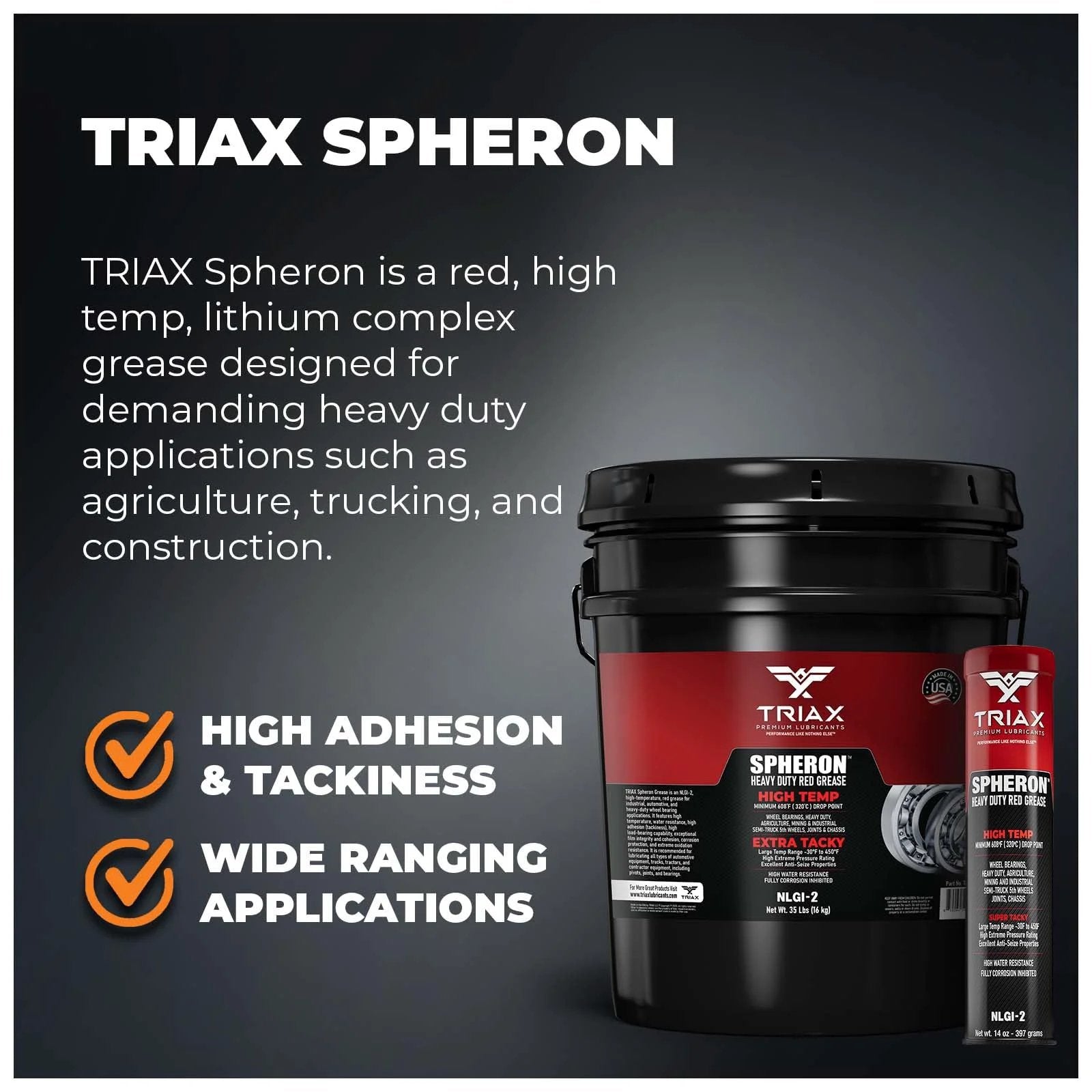 Ultra Tacky Lithium Complex Grease NLGI 2 For High Temperature And Waterproof Performance Ultra Heavy Duty EP Rated Lubricant With Viscosity Retention For 5th Wheel Bearings Joints Pivots And Chassis 14 Oz Tube TriAx Spheron