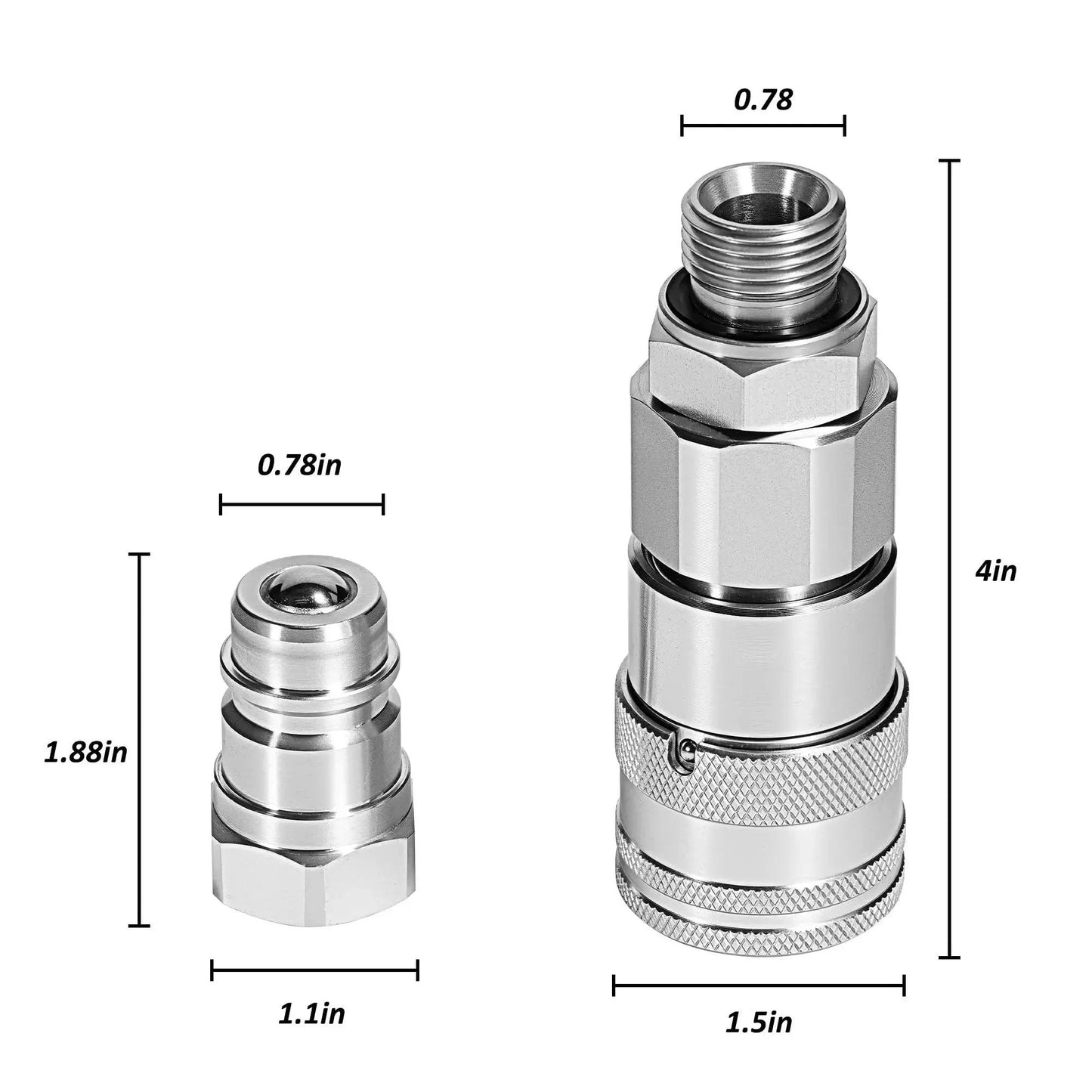 Built Tough 1/2 Inch Flat Face Hydraulic Quick Connect Couplers ISO 16028 To AG ISO 5675 Pioneer Style Adapter Set dimensions