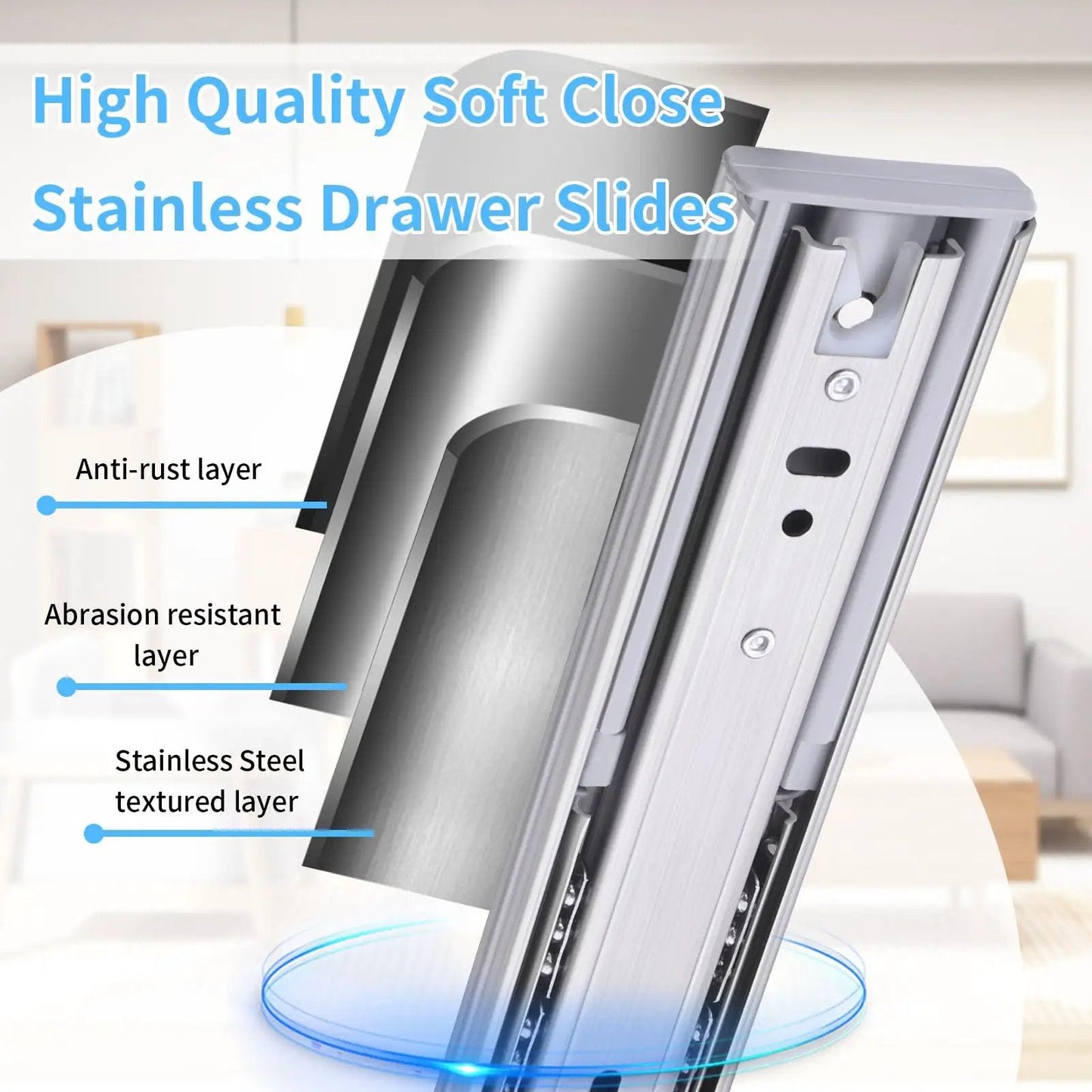 Soft Close Stainless Steel Drawer Slides 12 Inch Full Extension 100LB 5 Pairs Side Mount Ball Bearing Rails For Dresser Cabinet Replacement Includes Easy Install Instructions