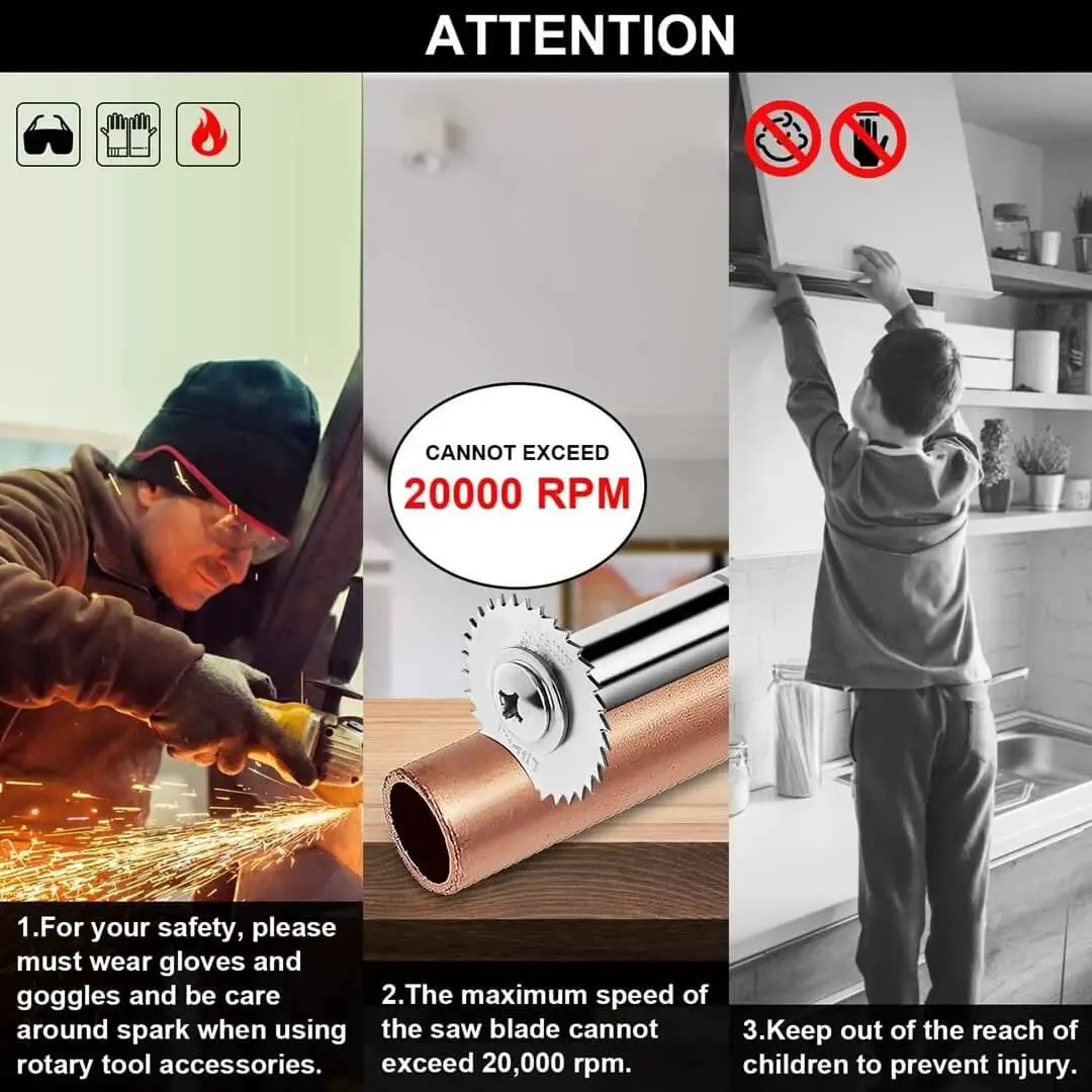 Safety warnings for using One Quarter Inch Hex Shank Rotary Drill Saw Kit With Five HSS Cutting Blades for DIY projects.