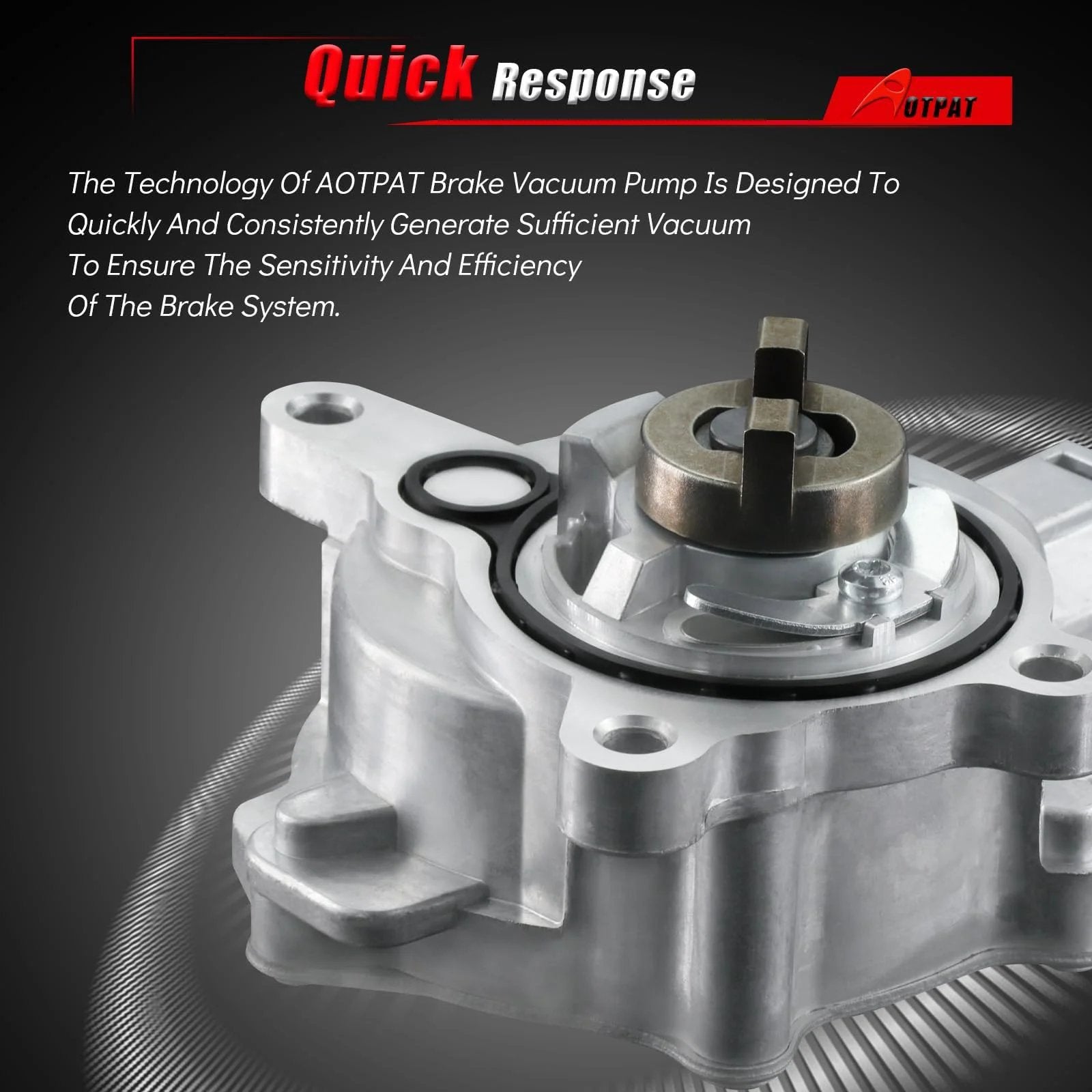 Close-up view of Vacuum Pump Compatible With Ford Fusion Edge Escape Explorer Focus Mustang Taurus Lincoln MKC Continental MKT And Land Rover LR2 2.0L EcoBoost 4 Cylinder 2012 2019 2013 2018 2015 2016 2017 Replacement OE LR047384 showing its metal components