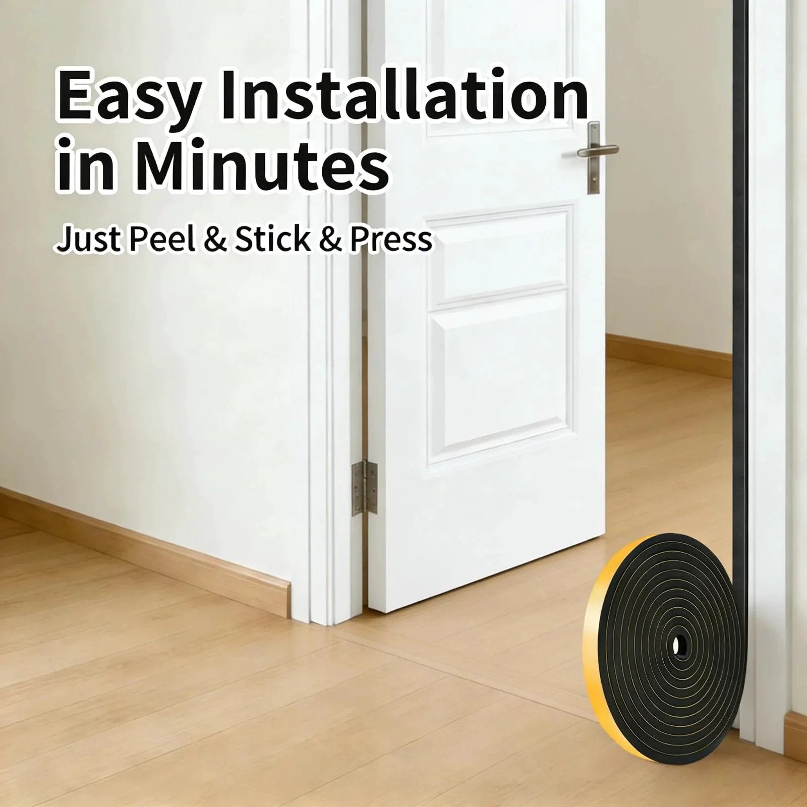 Weather Stripping Door Seal Tape With Strong Adhesive Lightproof And Noise Reduction Weatherproof Foam Insulation roll by a white door.