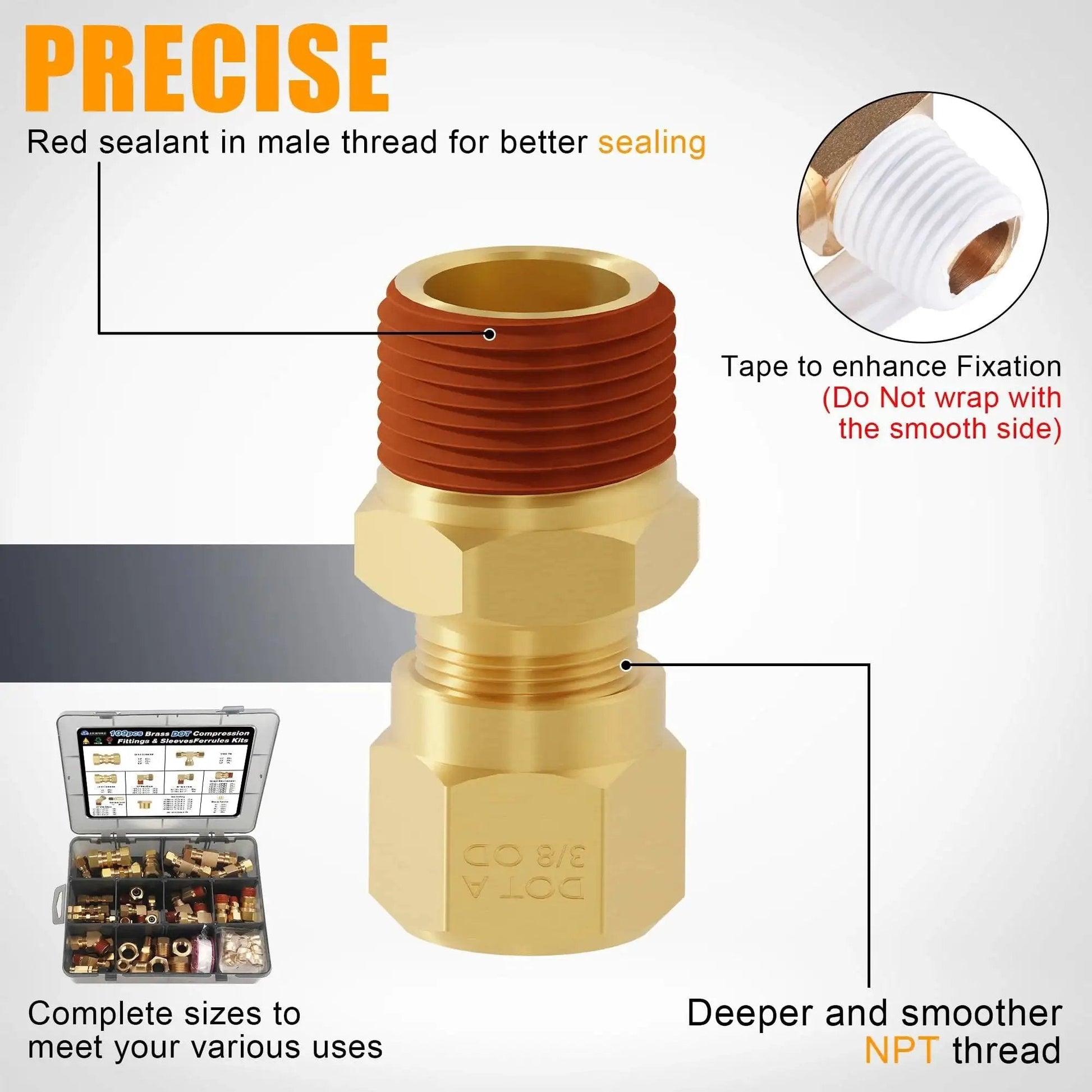 Brass DOT Air Brake Line Fittings Kit For Trucks And Industrial Systems Heavy Duty 109 Piece Assortment with hex bushing detail
