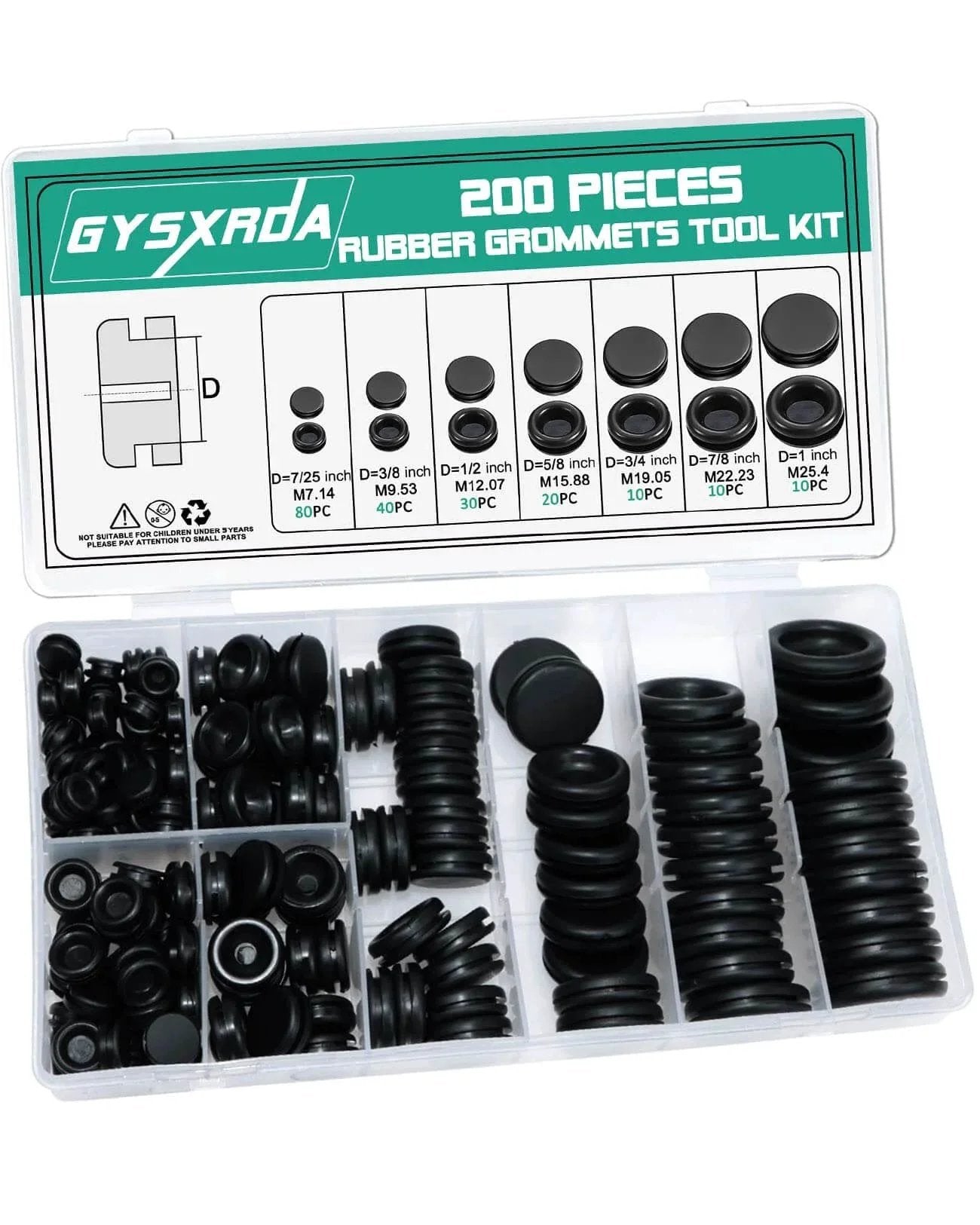 Rubber Grommet Kit 200 Pack With 7 Sizes For Firewall Holes And Cable Management Automotive Home Improvement Cord Pipe.