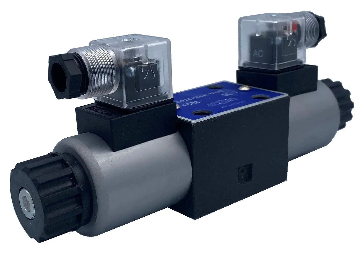 Pro Grade Heavy Duty Hydraulic Electric Solenoid Valve D03 NG6 with 12VDC DIN Connector, 3 Position VSD6 Series front view