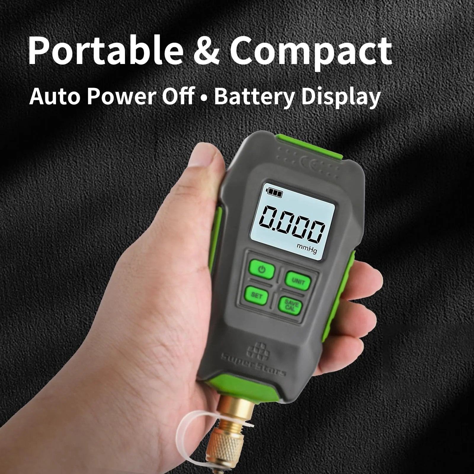 Digital Micron Vacuum Gauge For HVAC With Alarm And Temp Compensation, One Quarter Inch SAE Port, LCD Backlit Display, Pirani Sensor, Four Units, Range From 0.1 To 99999 Pa, Reads 0.75 Microns, Carrying Case Included