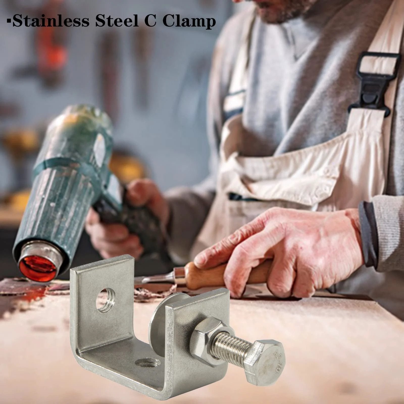 Heavy Duty 2 Pack Stainless Steel C Clamp G Clamp With Wide Jaw Openings for woodworking and home improvement use