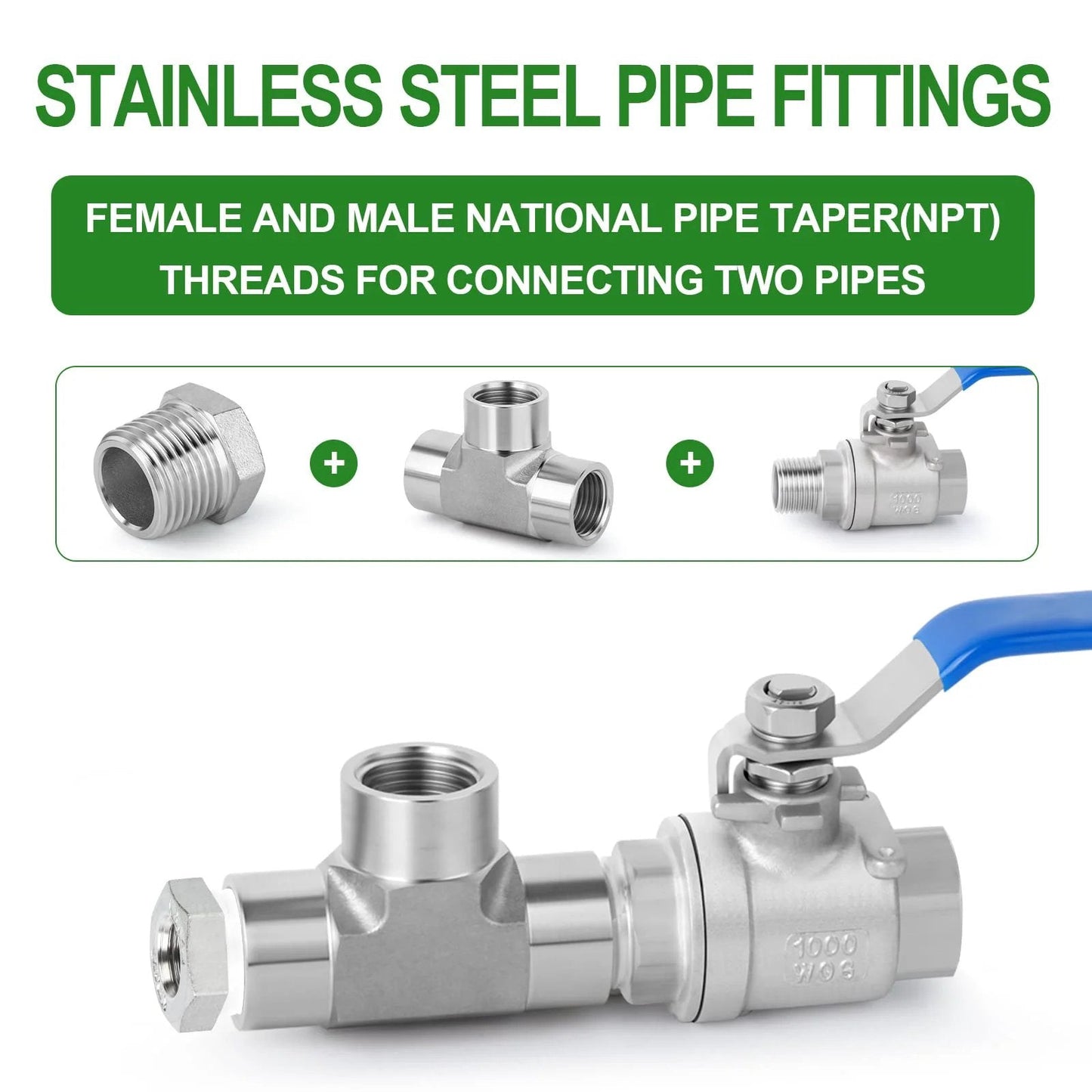 Pro Grade 24 Piece Reducer Hex Bushing Fitting Kit In 304 Stainless Steel For Pipe Thread Adapters And Fittings with valve.