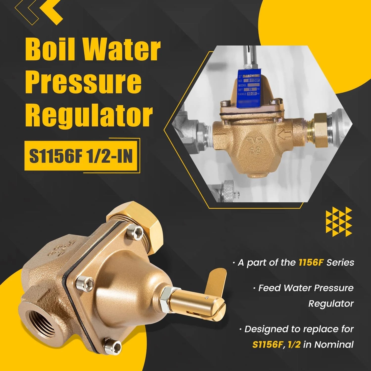Half Inch High Capacity Water Pressure Regulator For Watts 1156F Series Replacement Compatible With S1156F Boiler Water Regulator