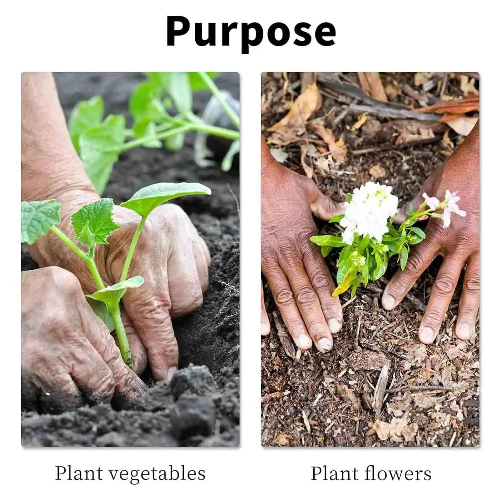 Hands planting vegetables and flowers in garden soil demonstrating 4x12 Inch Auger Drill Bit For Planting And Digging Holes In The Garden, Spiral Bulb Planter For Flowers, Fast Hole Drill, Earth Auger Bit For Bulbs, Easy Planting With Hex Adjustable Chuck And 18V Or Higher Drills purpose.