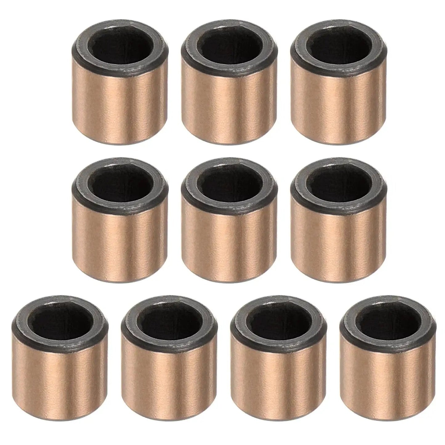 3mm Bore 5mm OD 5mm Length Sleeve Bearings Set Of 10 Oil Free Bronze Sintered Bushings arranged in a grid, front view
