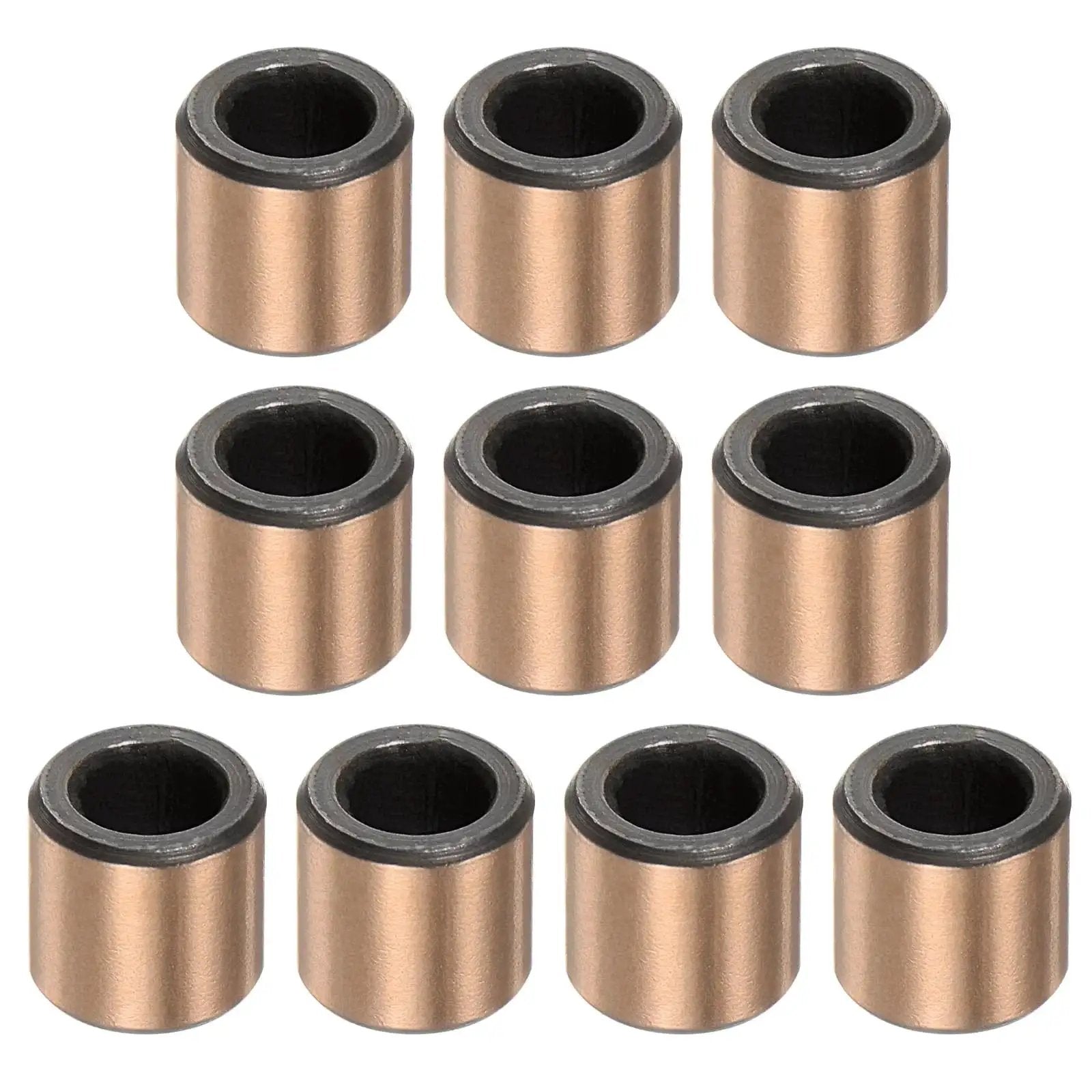 3mm Bore 5mm OD 5mm Length Sleeve Bearings Set Of 10 Oil Free Bronze Sintered Bushings arranged in a grid, front view