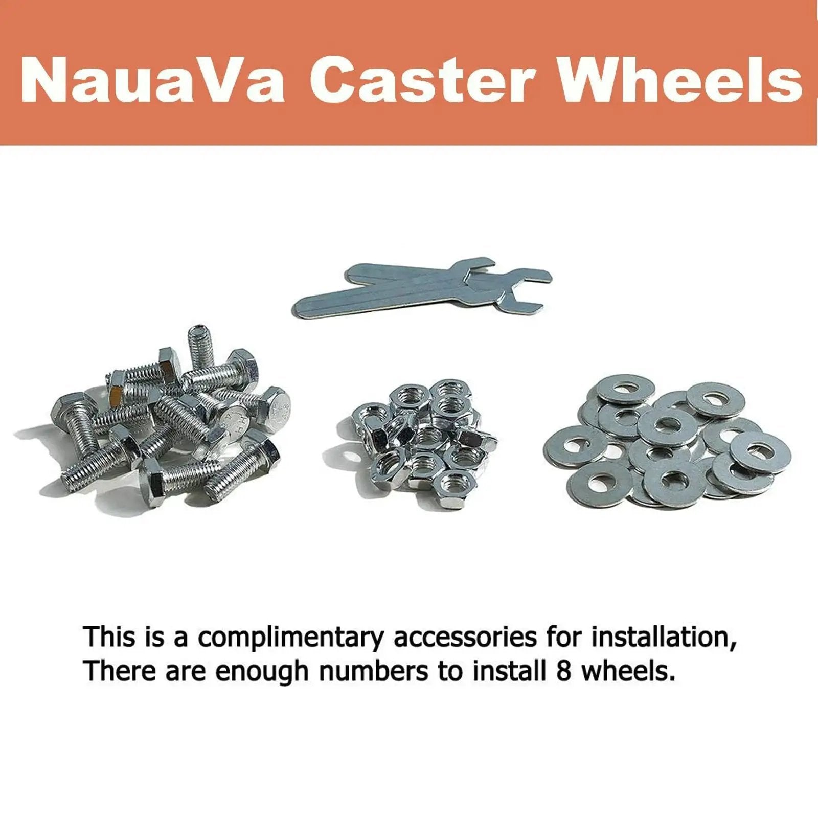 Installation accessories set including bolts, nuts, washers, and tool for Heavy Duty 4 Inch Rubber Caster Wheel Set
