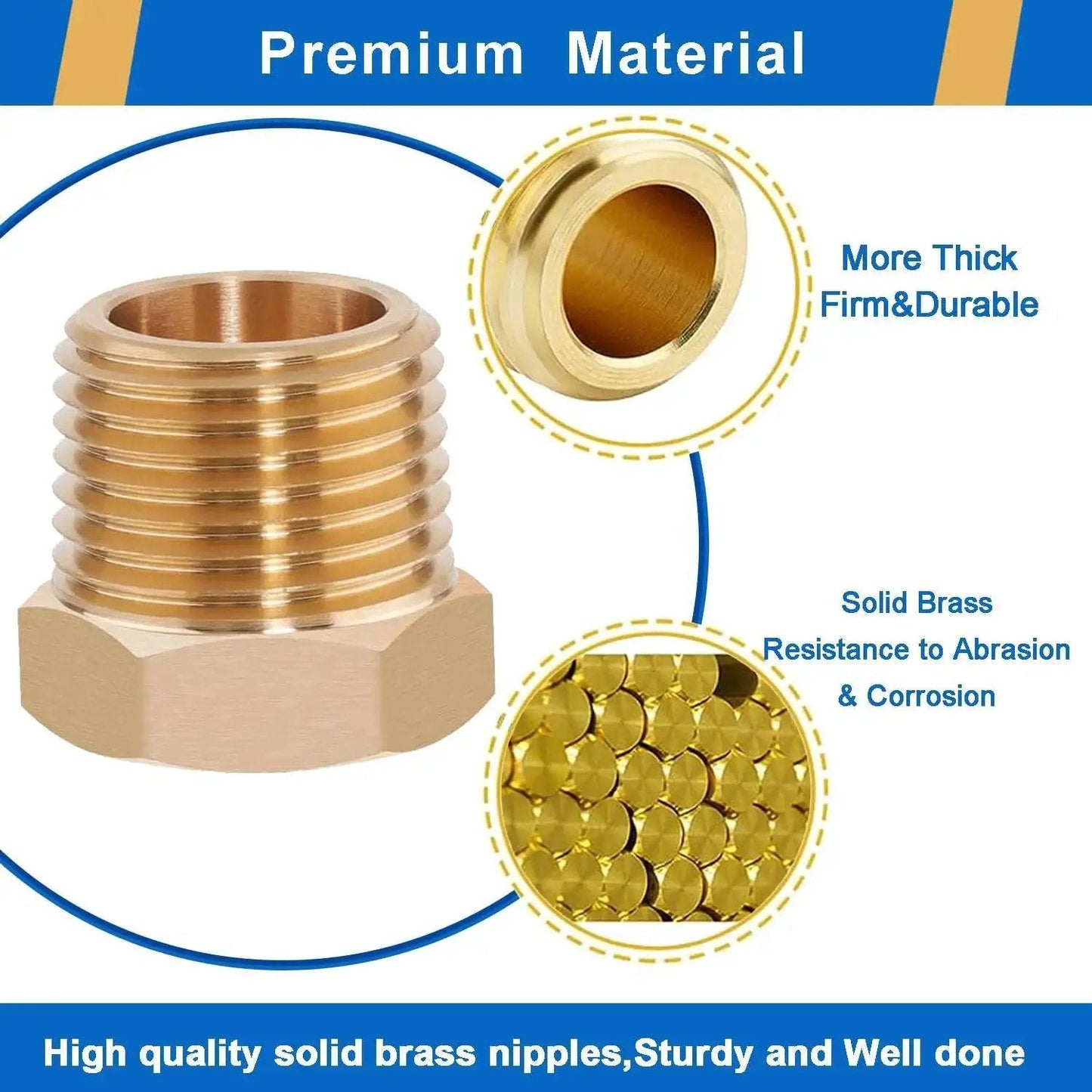 4 Pack Heavy Duty Brass Reducer Hex Bushing One Half NPT Male To Three Eighth NPT Female Pipe Fitting Adapter premium material