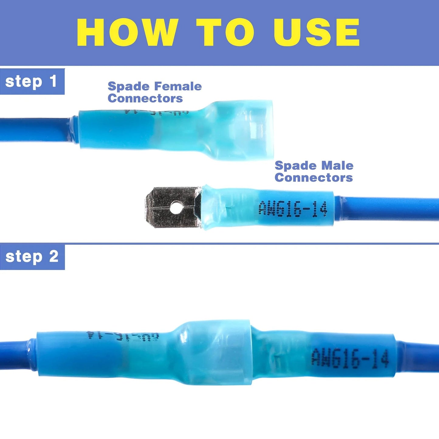 Heat Shrink Spade Connector Kit 260 Piece Set Red Blue Yellow Quick Disconnect Male And Female Terminals For Watercraft