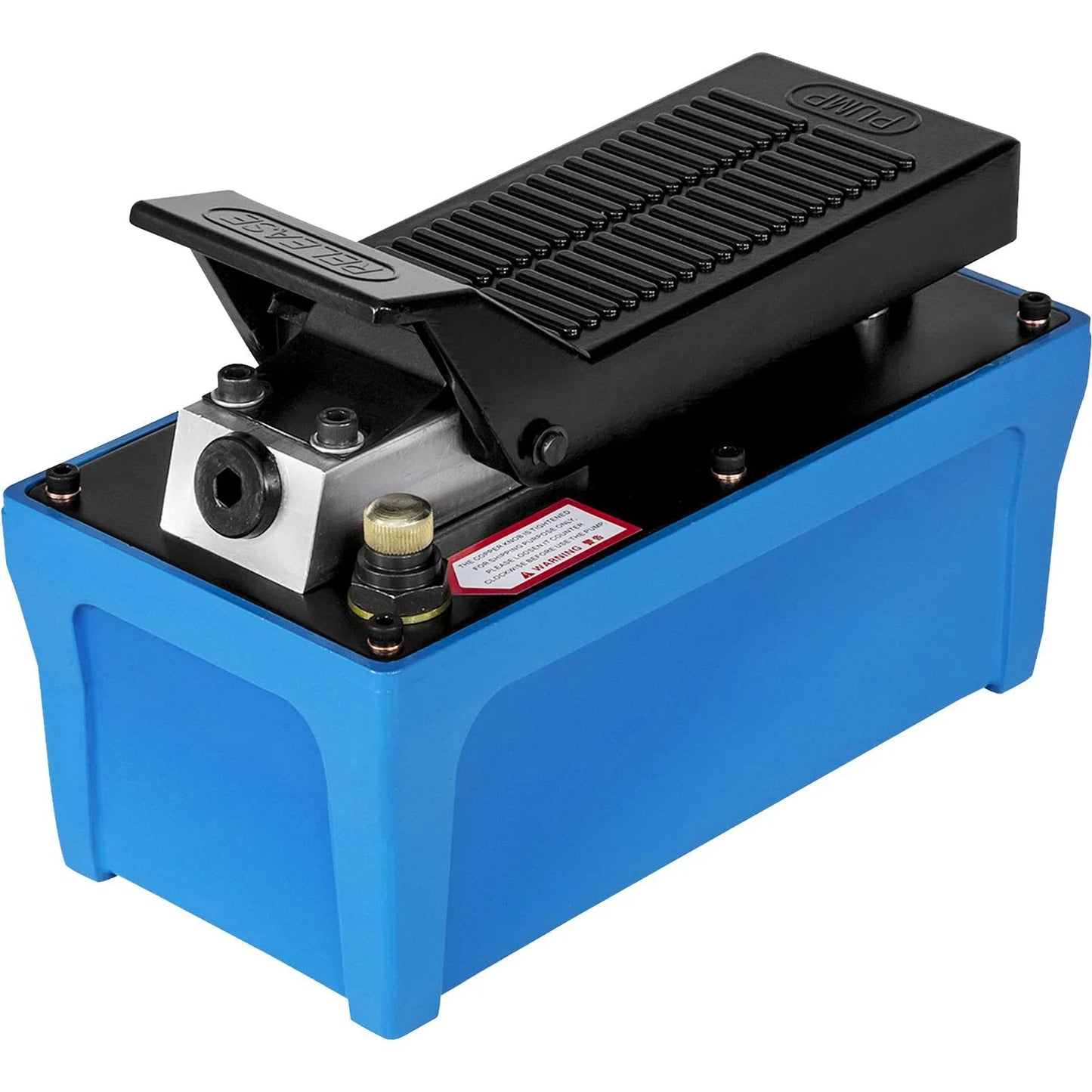 Heavy Duty Air Over Hydraulic Foot Pump 10000 PSI Workhorse With 1/2 Gallon Reservoir, blue powder coat finish, front view