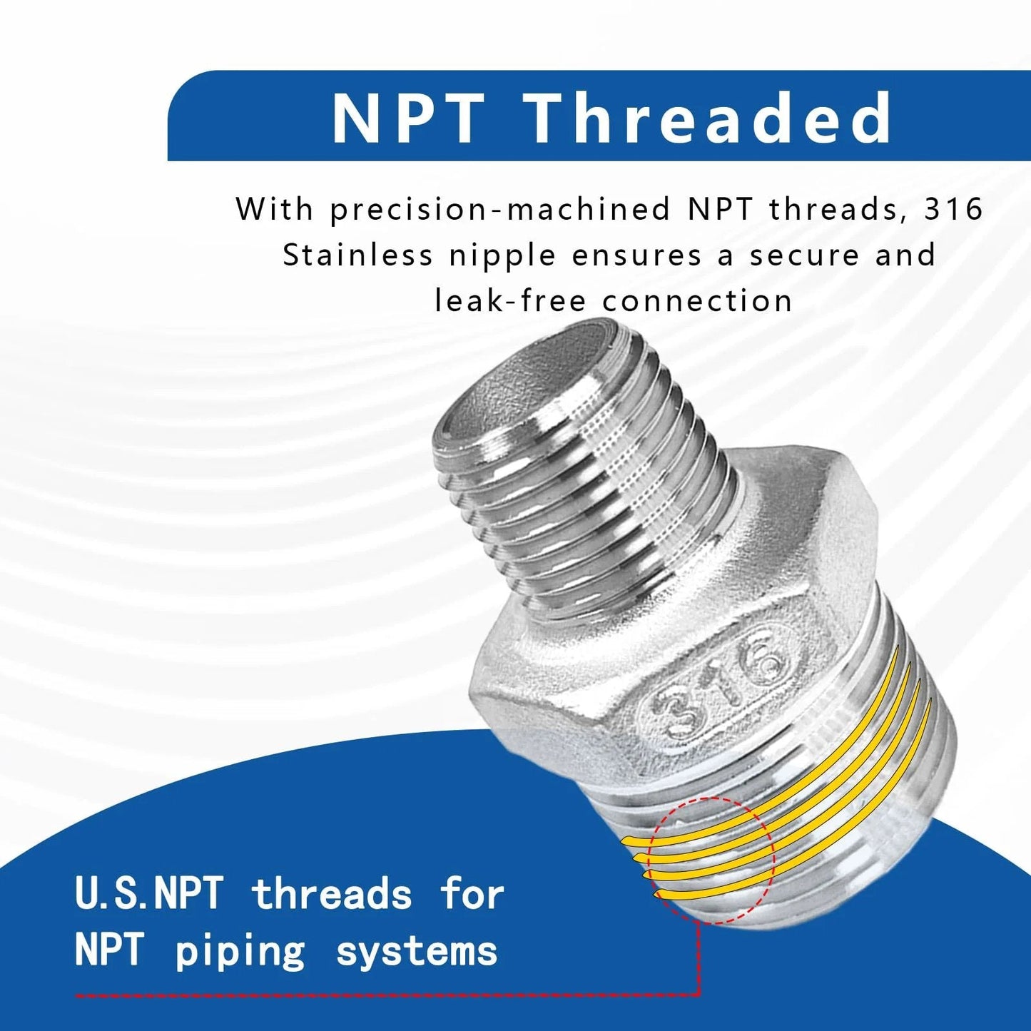 Built To Last 316 Stainless Steel Reducing Hex Nipple 3/4 To 1/2 NPT Male To Male Pipe Fitting Adapter For Plumbing And Hydraulic Systems Corrosion Resistant Reducer Connector 2 Pack Dnkoua