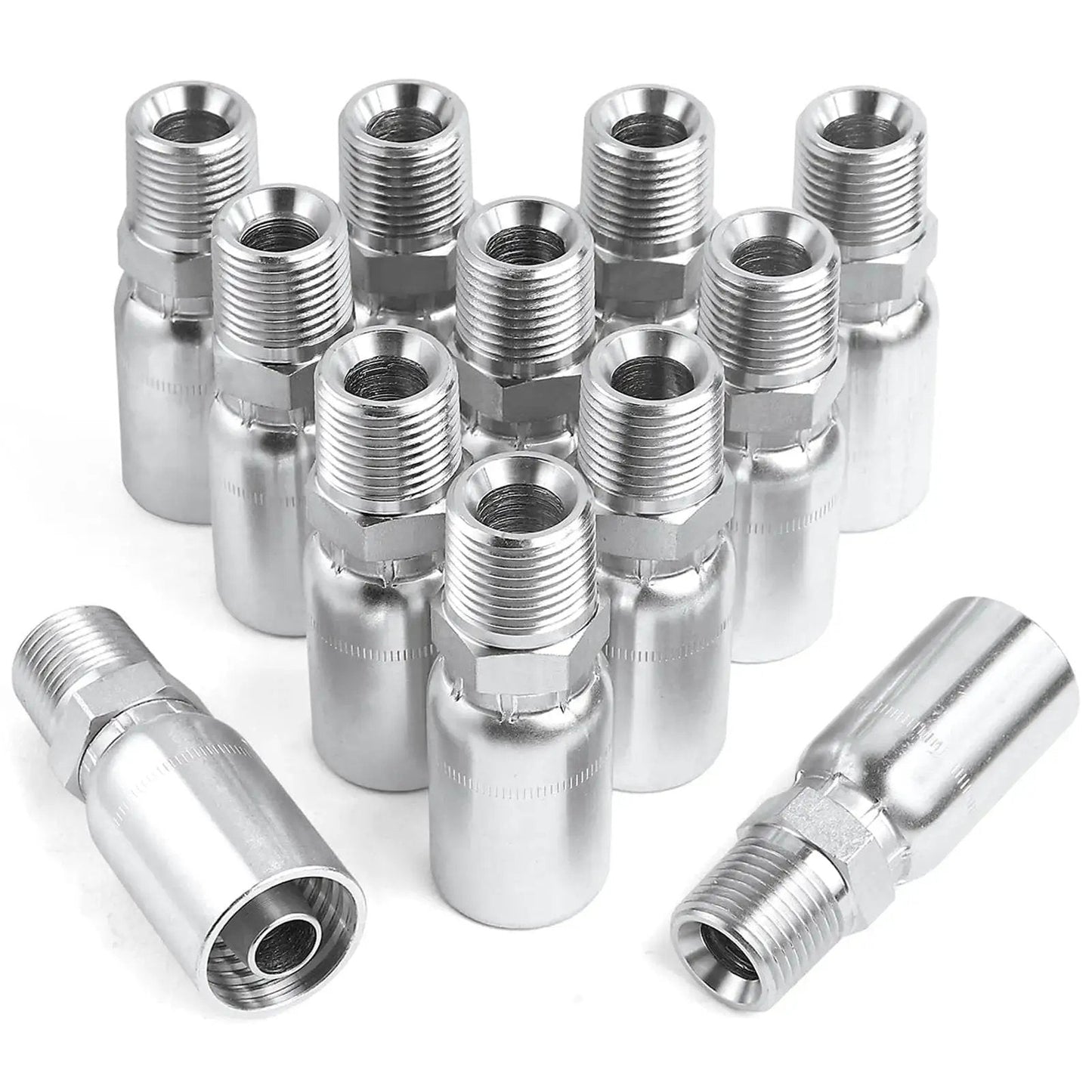 12 Pack 1/2 Inch Hose To 1/2 Inch NPTF Male Hydraulic Crimp Fittings In Heavy Duty Carbon Steel For Hydraulic Systems With Petroleum Fluids