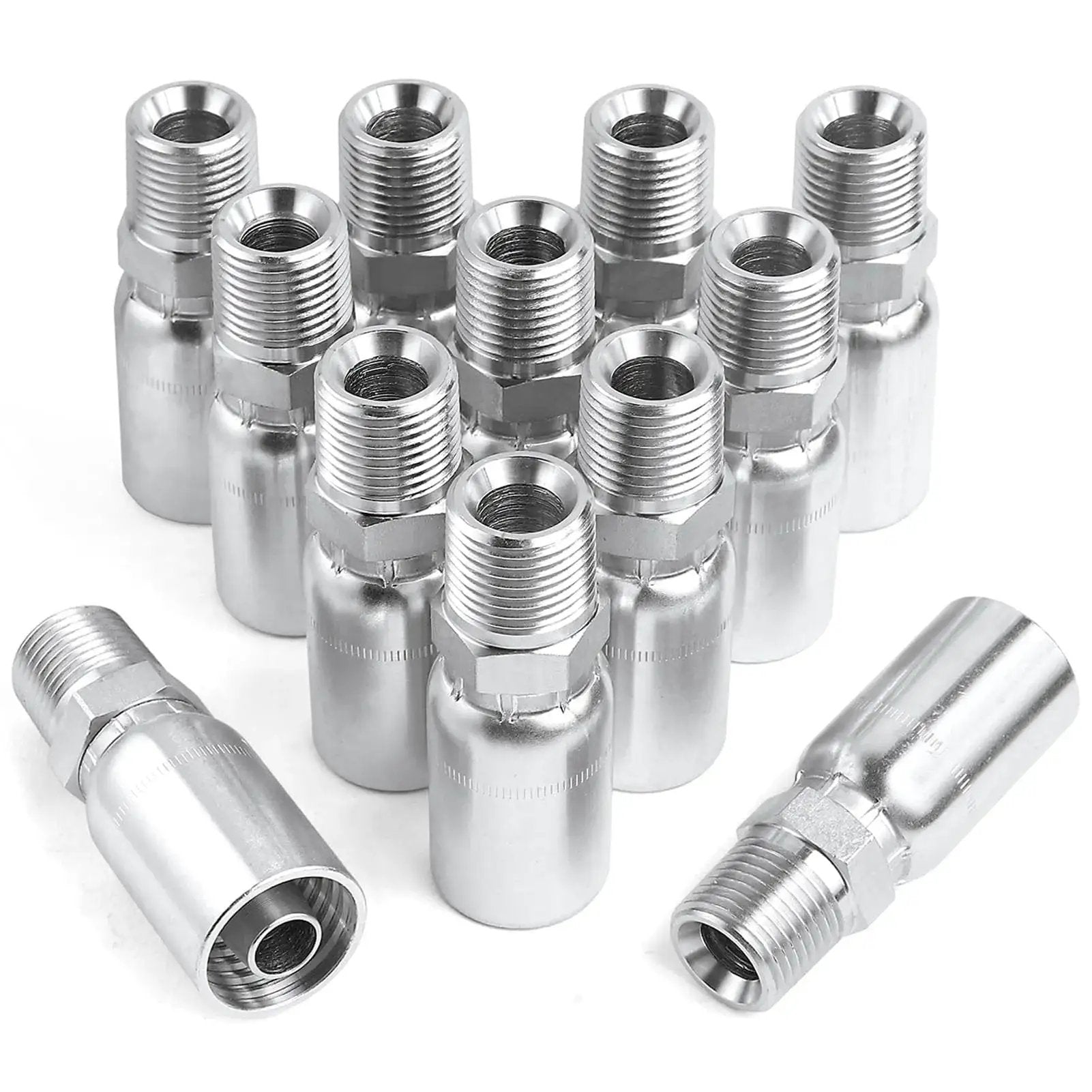 12 Pack 1/2 Inch Hose To 1/2 Inch NPTF Male Hydraulic Crimp Fittings In Heavy Duty Carbon Steel For Hydraulic Systems With Petroleum Fluids