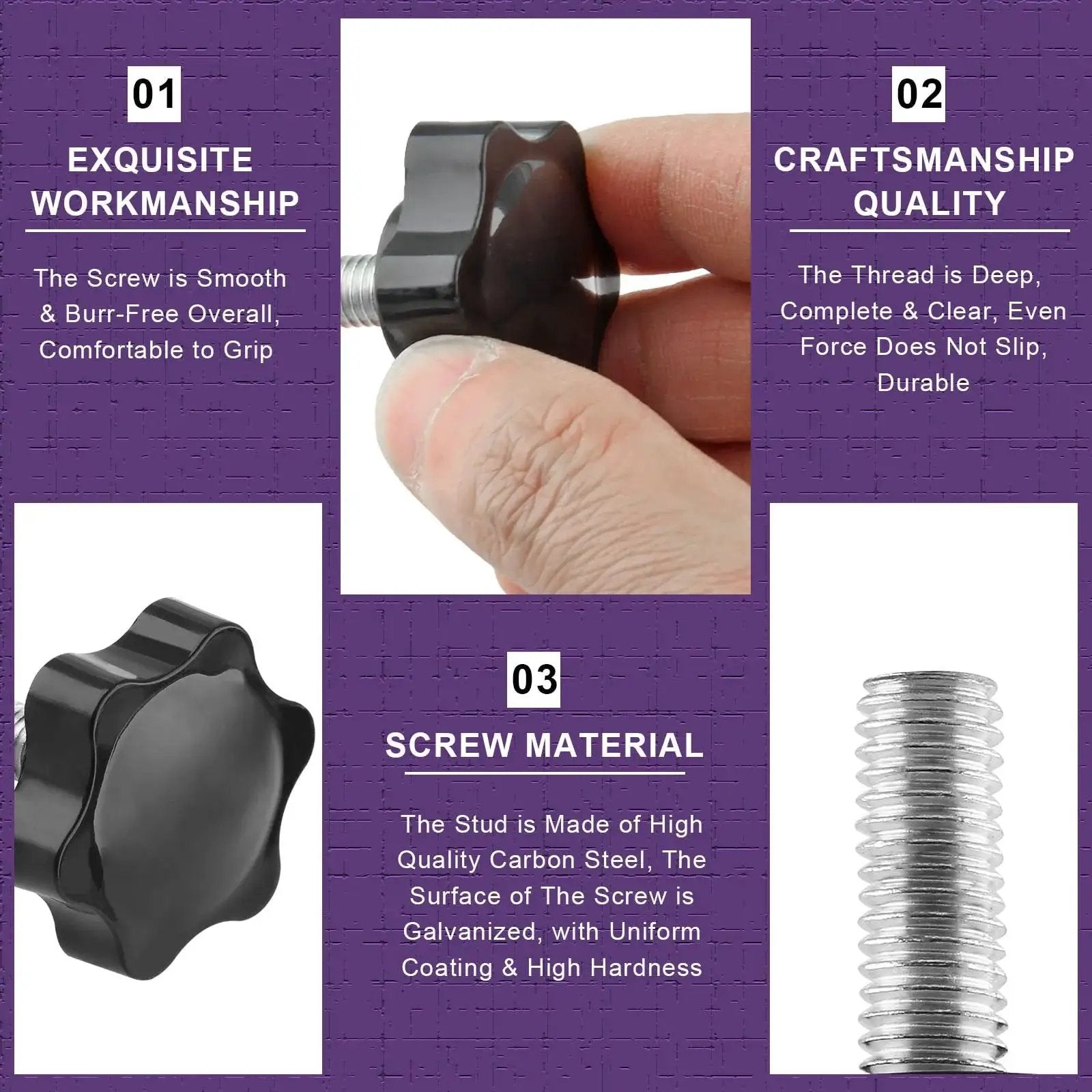 Close-up of Six Pack M6 30mm Thread Star Knobs Hex Clamping Handles for Umbrella Base showing grip, material, and thread detail.