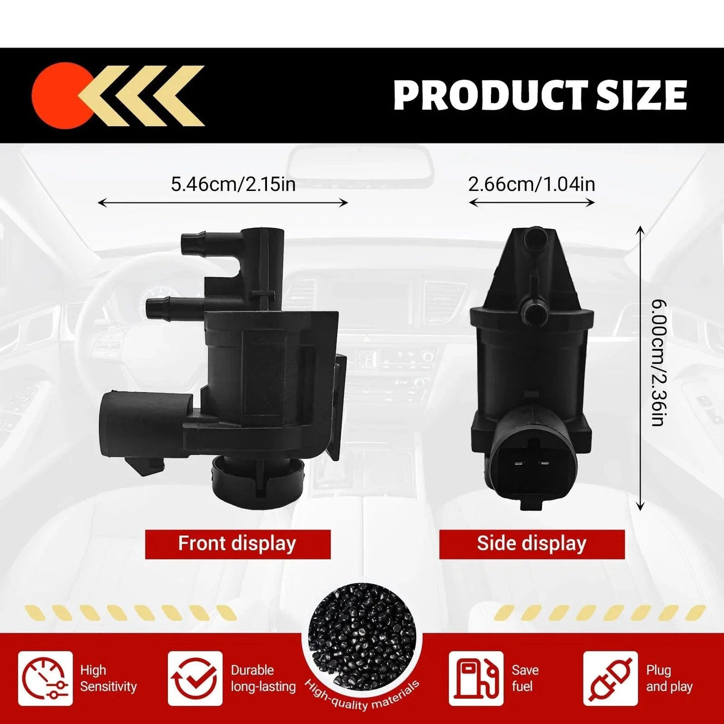 Beefed-Up 4x4 Vacuum Solenoid Locking Hub Actuator Replacement for 2007-2024 Ford F150 F250 F550 Super Duty, front and side view, black