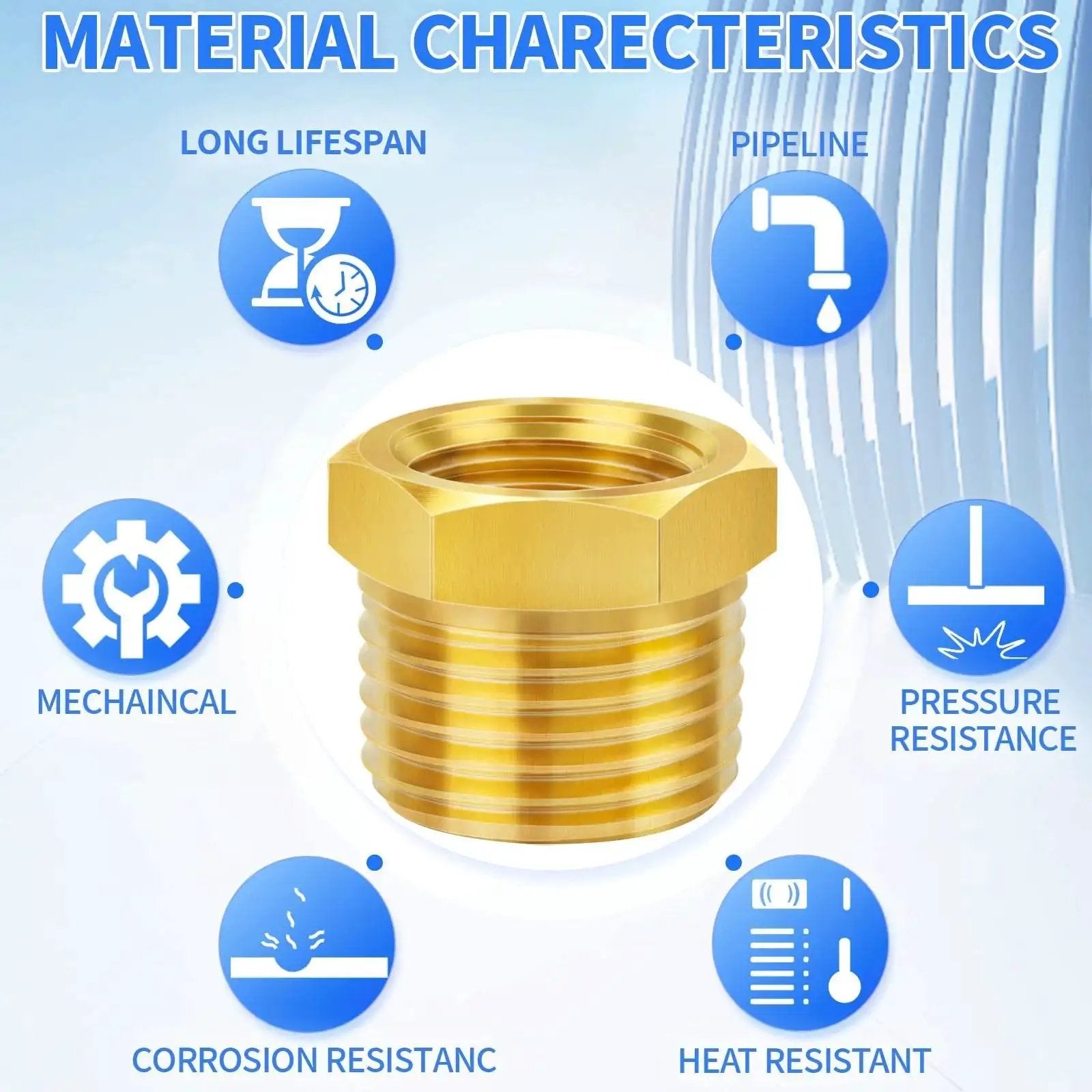 Durable Brass Pipe Fitting Reducer Hex Bushing 1/2 NPT Male To 1/4 NPT Female Thread Adapter with corrosion resistance