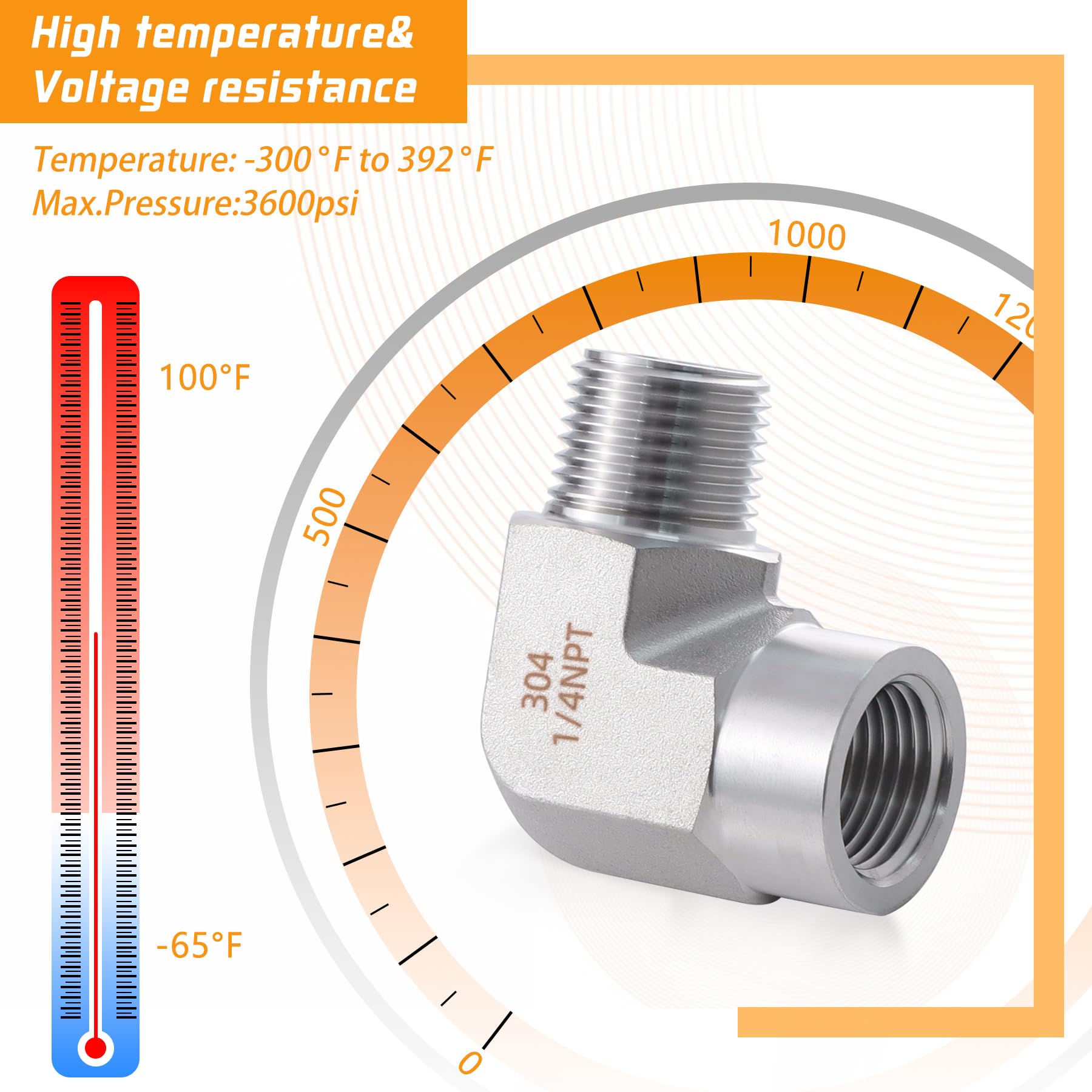 Stainless Steel 90 Degree Pipe Fitting Elbow One Quarter Inch NPT Male To One Quarter Inch NPT Female Two Pack