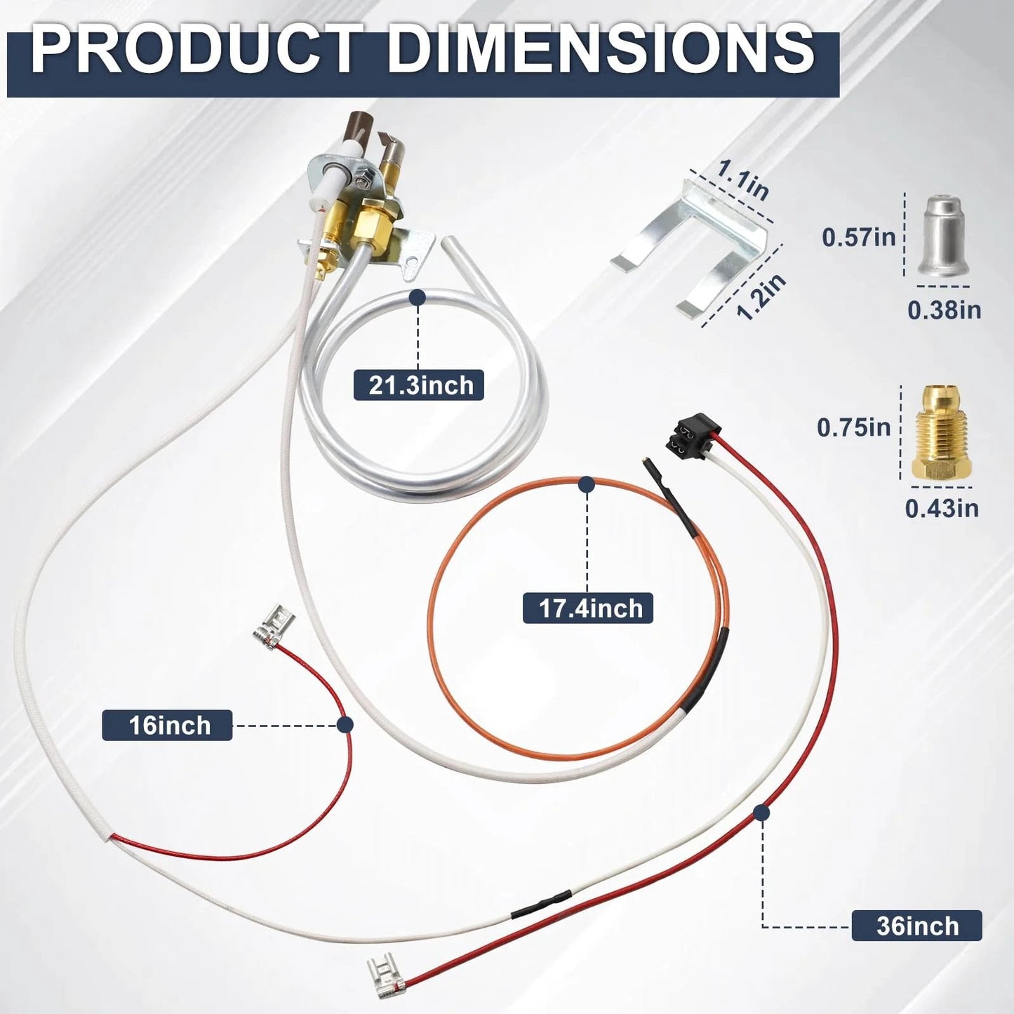Water Heater Pilot Assembly Replacement for 9007876 9007877 4067826 Thermopile Compatible dimensions diagram