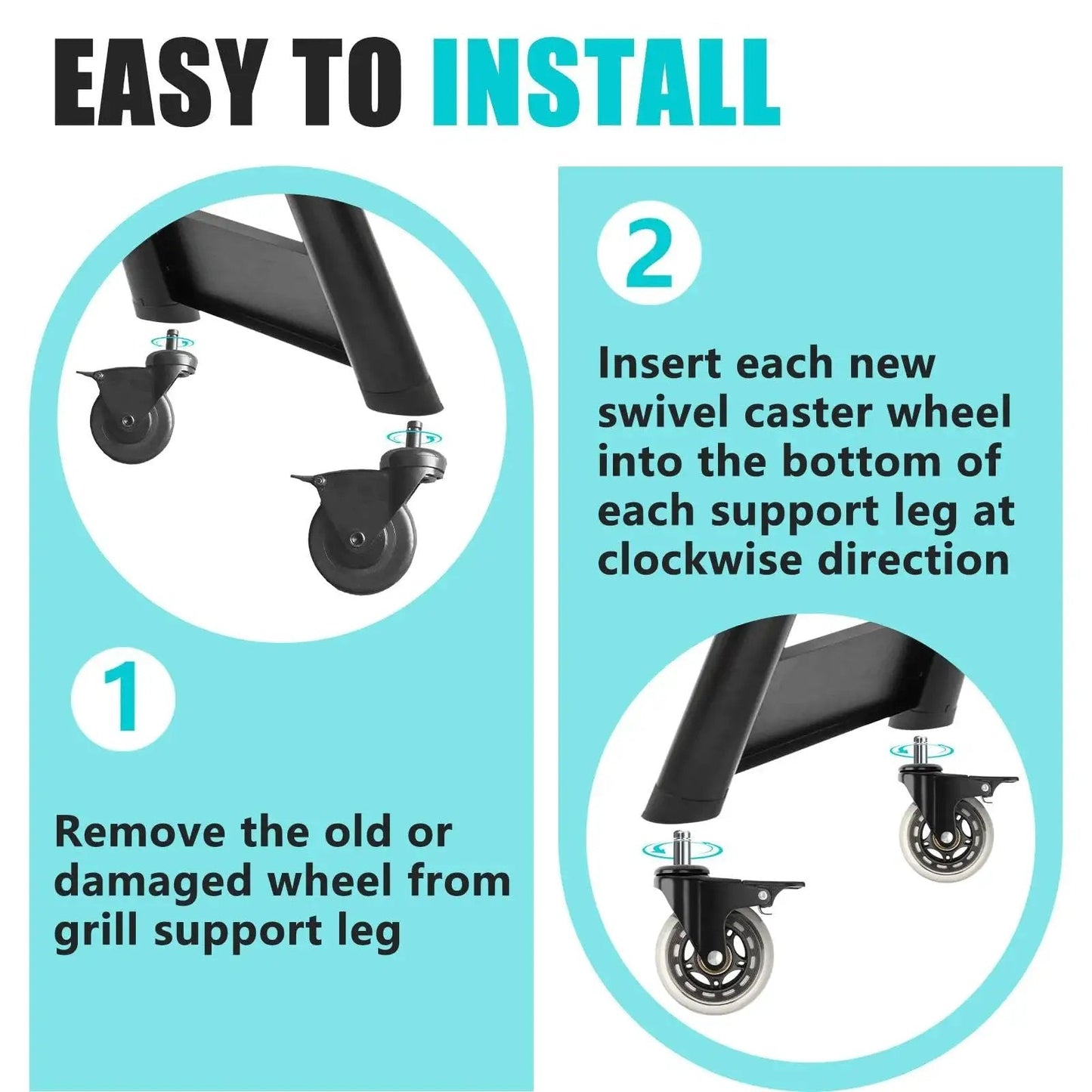 Installation guide for 3 Inch Swivel Caster Wheel With Brake Replacement For Pellet Grills HDW302 with instructions for easy setup.