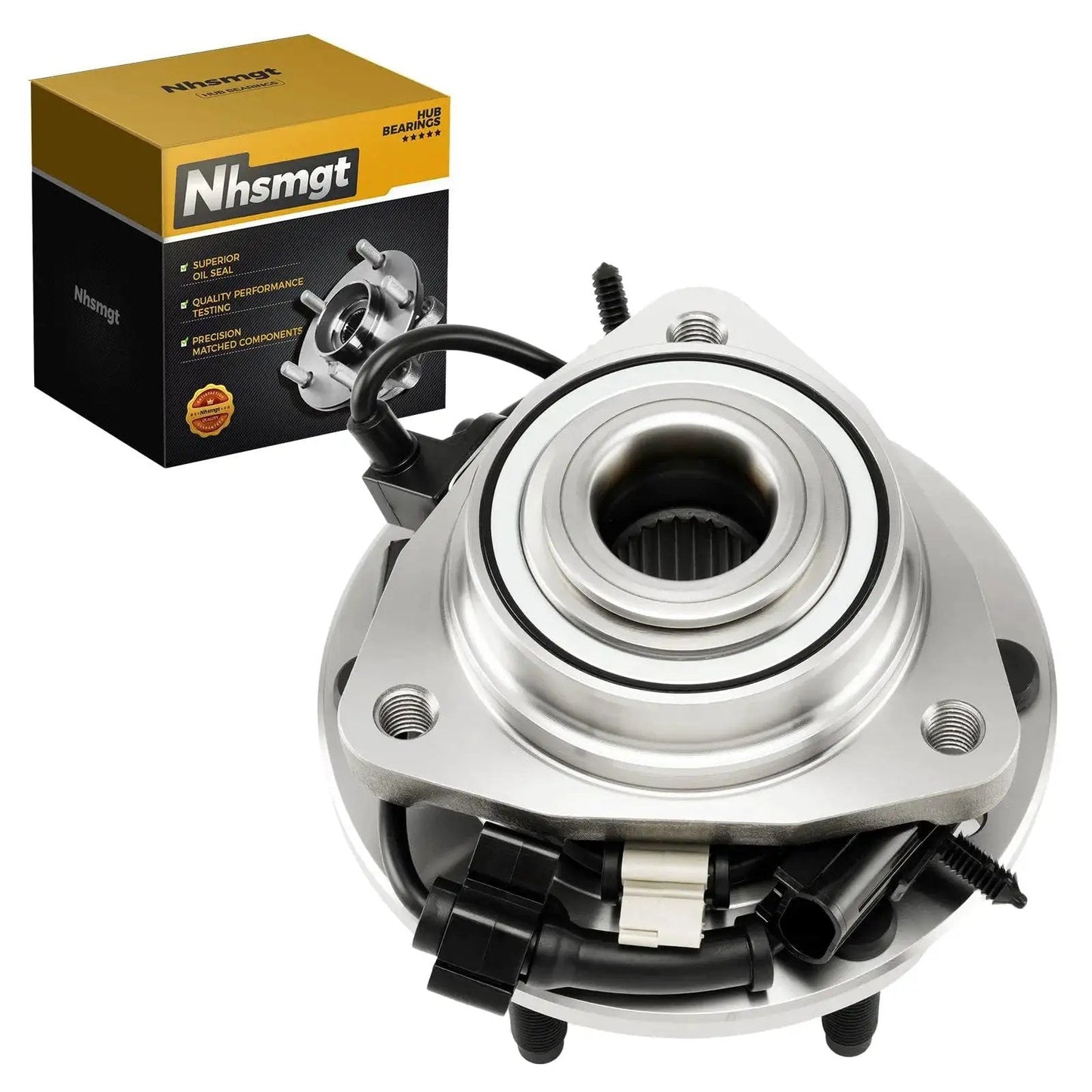 Front view of Front Wheel Hub Bearing For Chevy Trailblazer GMC Envoy And Family SUVs 2002 To 2009 Includes Envoy XL XUV Rainier Bravada SSR Isuzu Ascender Saab 9 7x With 6 Lug Design And ABS Compatible Part Number 513188 Ready To Drop In with box