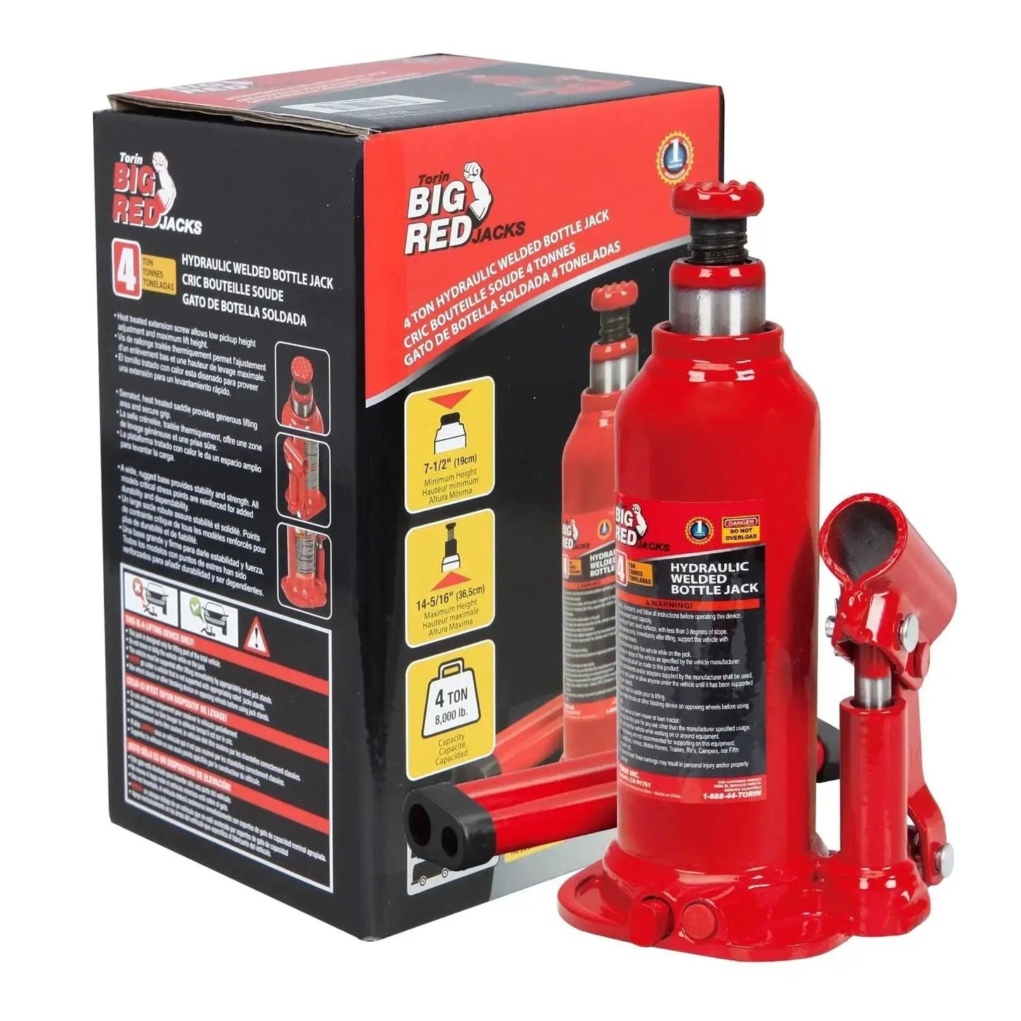 Hydraulic Bottle Jack 6 Ton Capacity With Wide Lift Range And Top Extension shown with packaging