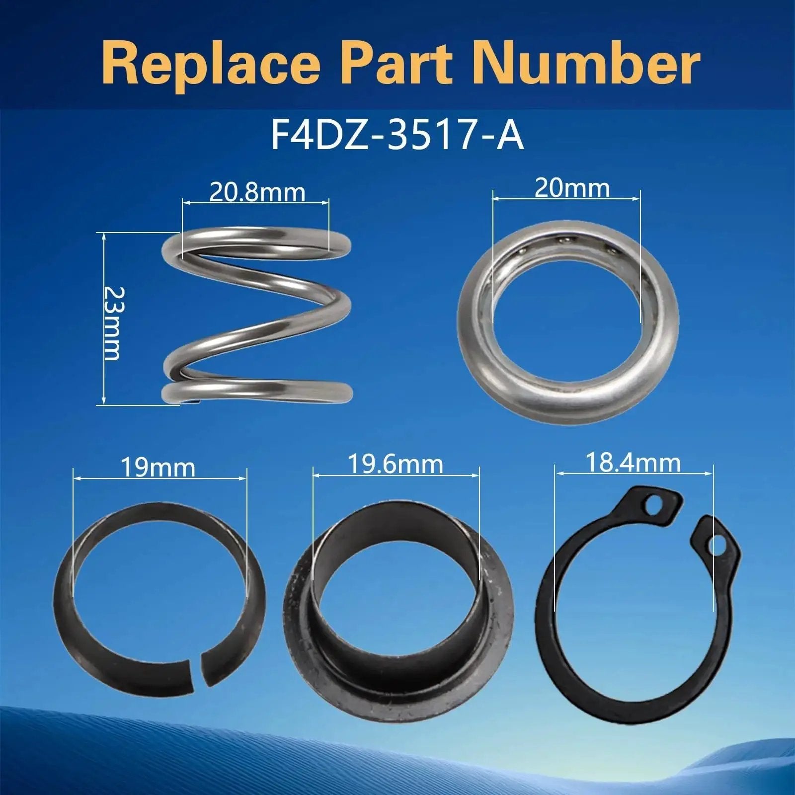 Steering Column Upper Bearing Kit For Ford Lincoln Tilting And Non Tilt Columns, dimensions and components view.