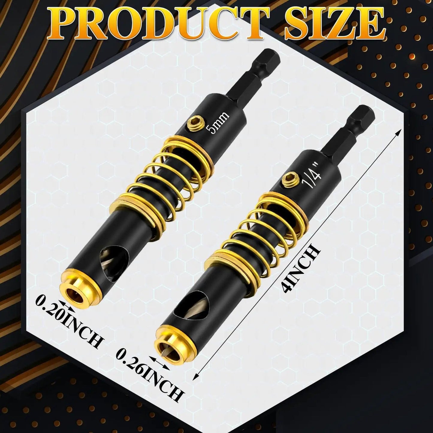 Self Centering Hinge Drill Bit Set 3 Pc With 5mm And One Quarter Inch Hex Shank Bits For Wood And Plastic Reaming And Precise Hinge Holes