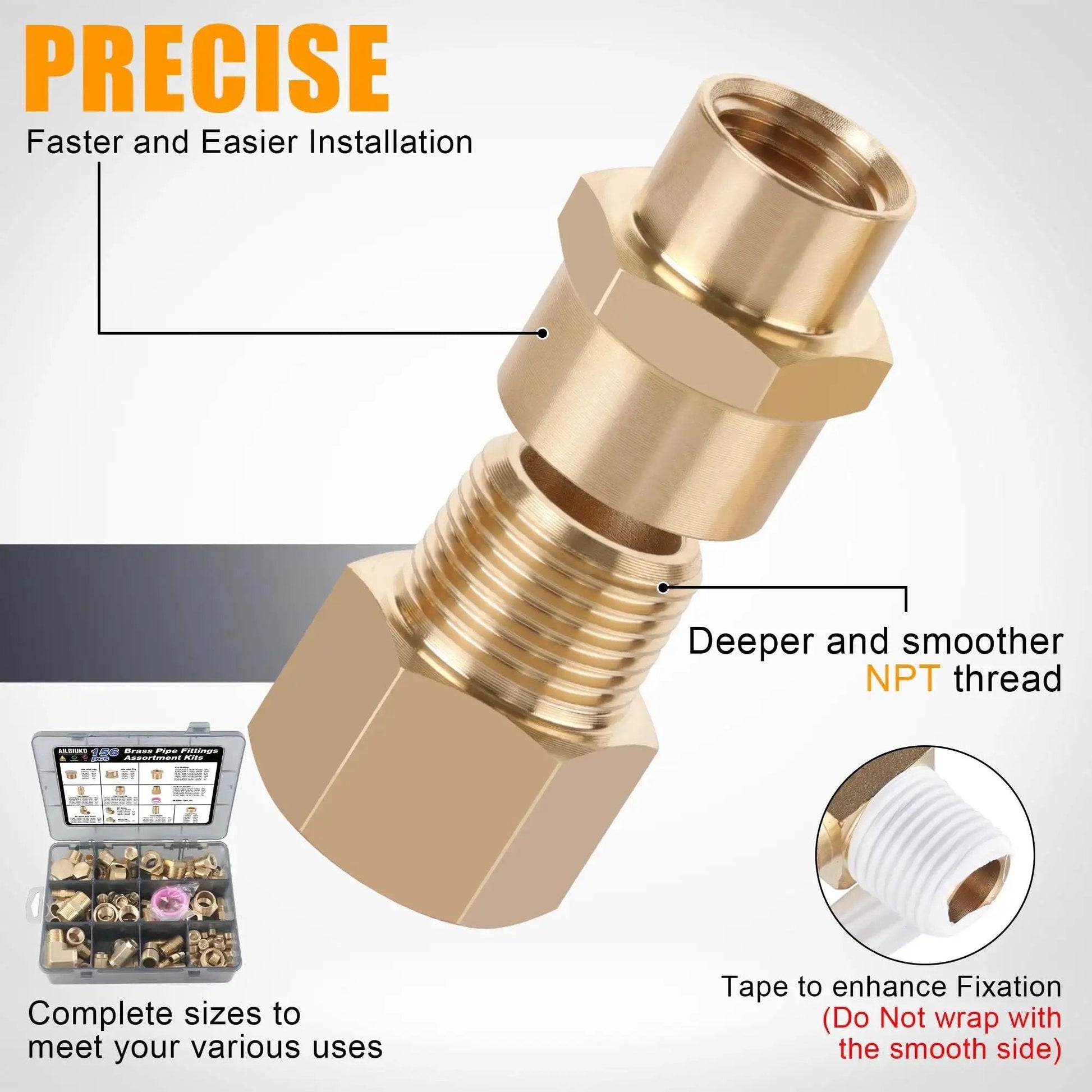 Brass Pipe Fittings Kit 156 Pcs NPT Adapters Reducing Bushings Hex Nipples DIY Plumbing Projects by Ailbiuko with deeper threads