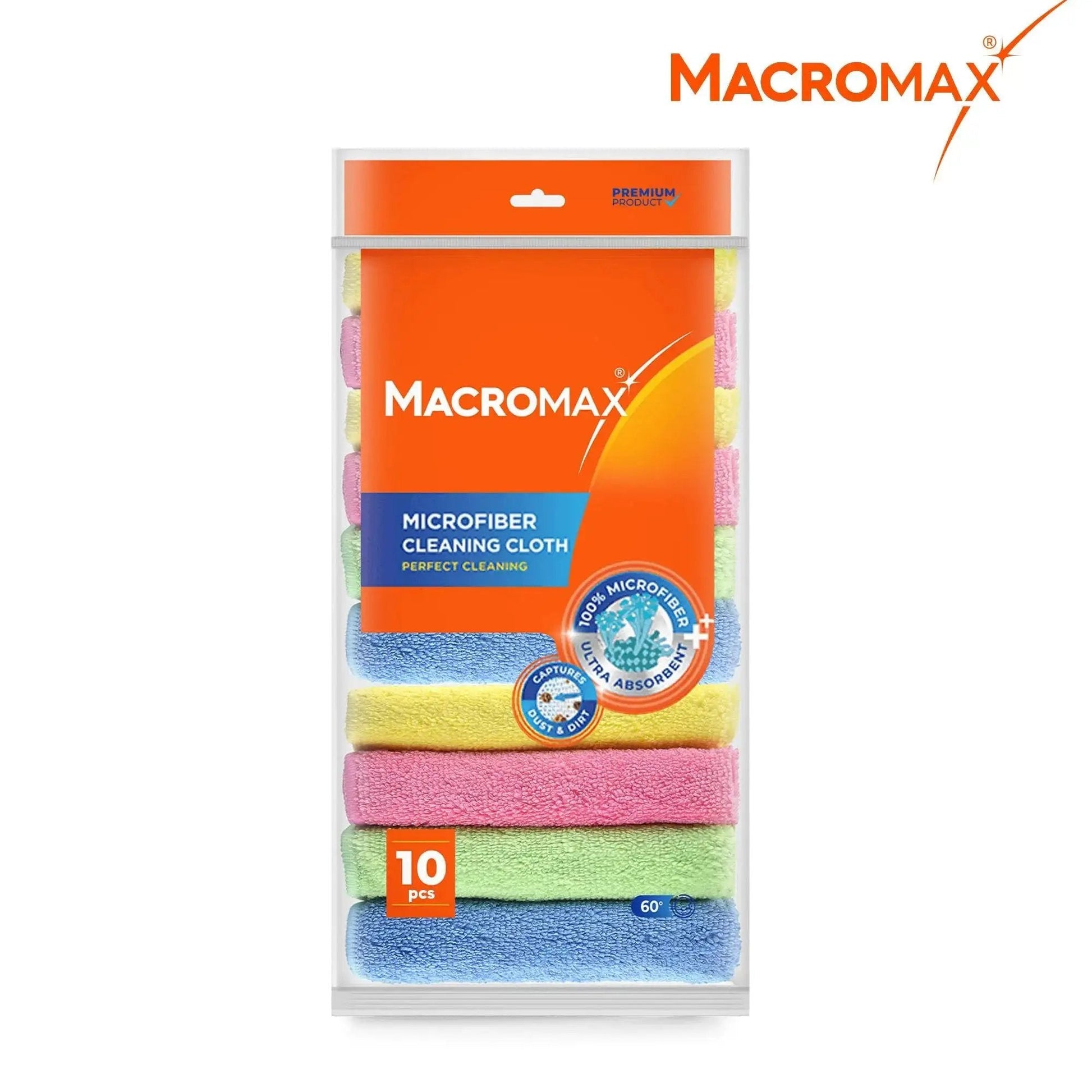 Ultra Absorbent Microfiber Cleaning Cloths Pack of 10 for Glass Counters in colorful packaging