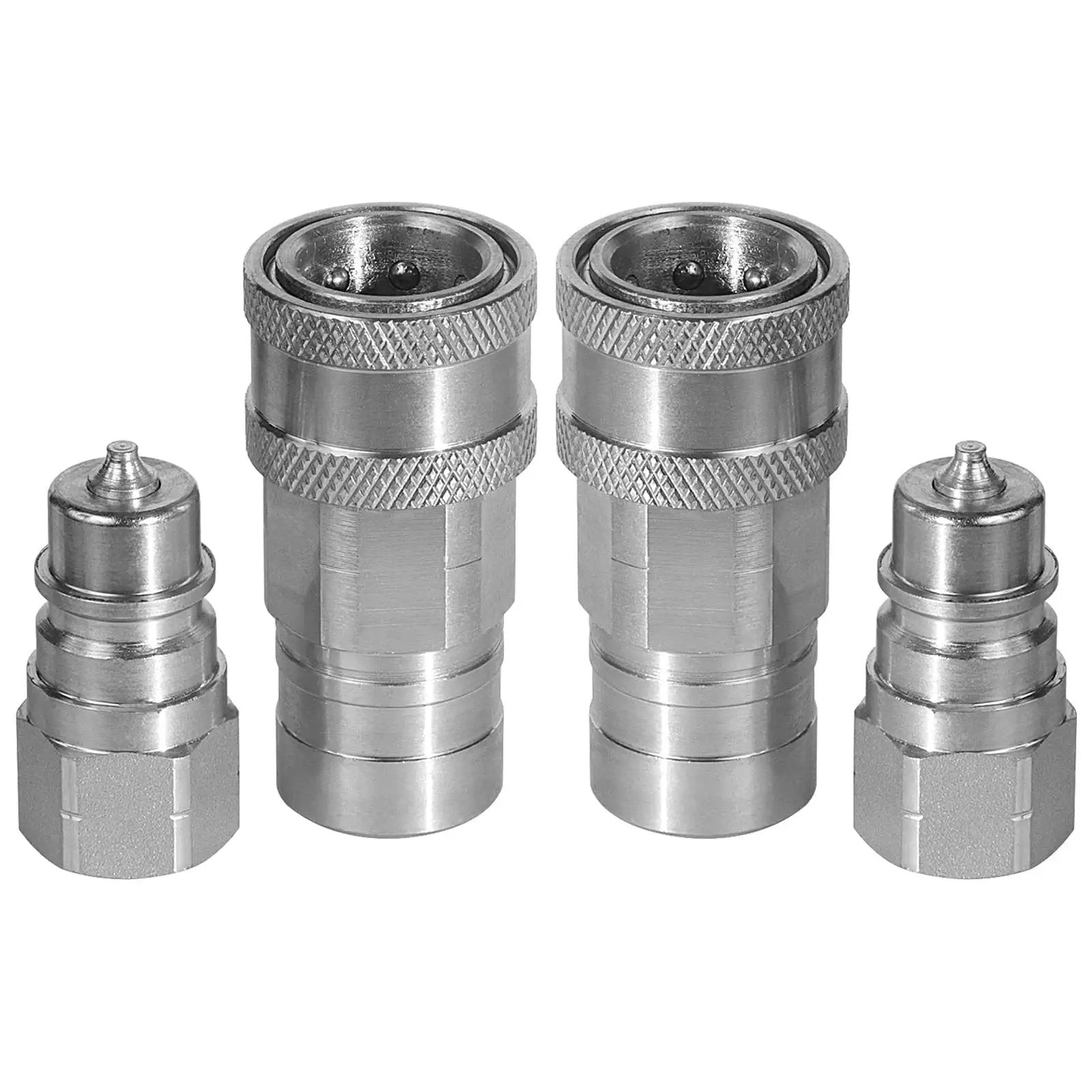 One Quarter Inch Ag ISO 5675 Hydraulic Quick Connect Pioneer Style Couplers With NPT Threads Dual Male And Female Set Dust Caps