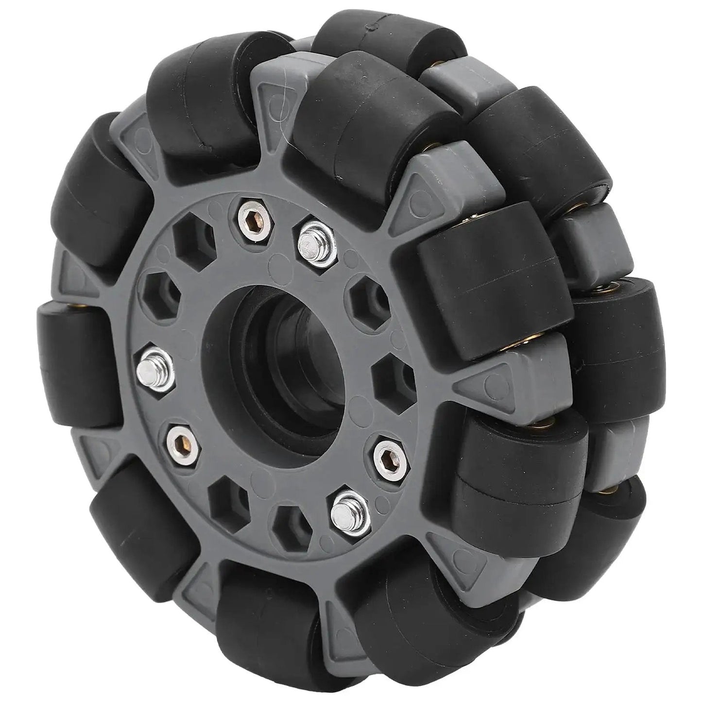 Omni Wheel 100mm Double Plastic Robot Wheel With 360 Degree Movement And Kickass Rubber Rollers Nylon And Brass Bearings 20 Kg Load Capacity